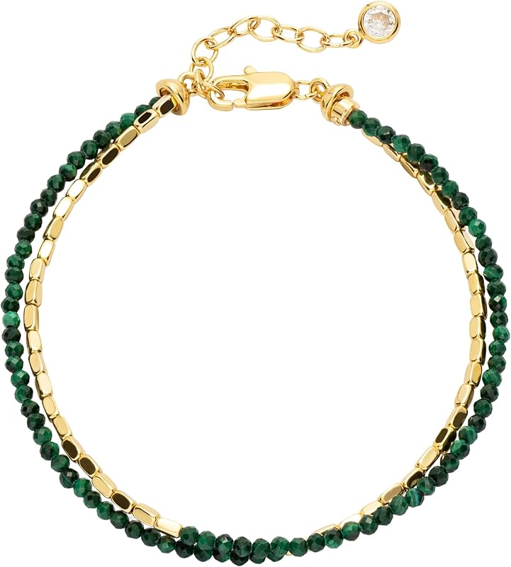 Fettero Beaded Bracelets for Women Charm Natural Stone Handmade Beads White Gold Plated Dainty Gold Bracelets Non Tarnish Boho Summer Beach Vacation Jewelry