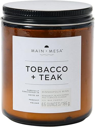 Main + Mesa Vela en tarro de vidrio ámbar con tapa ámbar, 6.5 onzas, tiempo de combustión de hasta 32 horas
