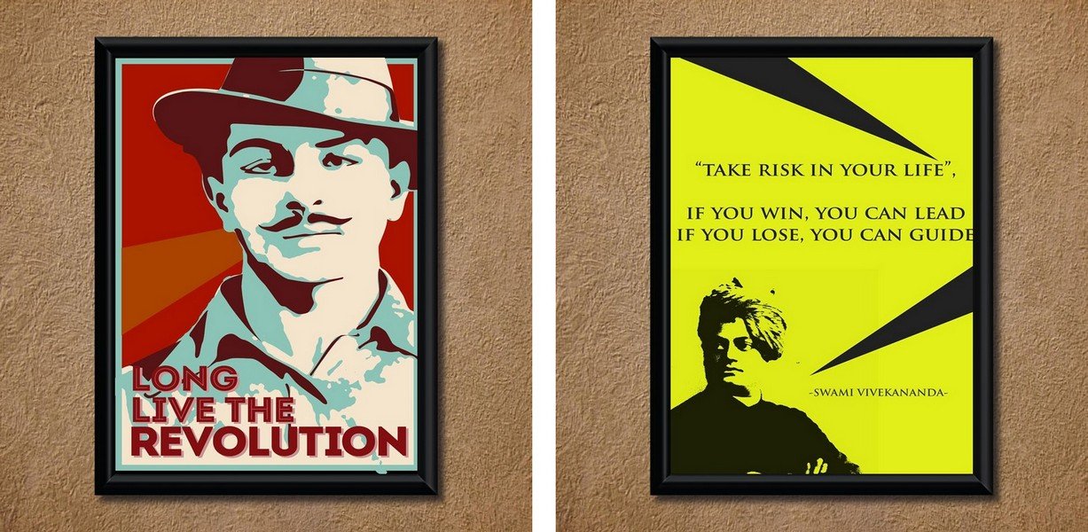 Legendary Bhagat Singh & Swami Vivekananda Wall Poster (with Frame) (Combo)