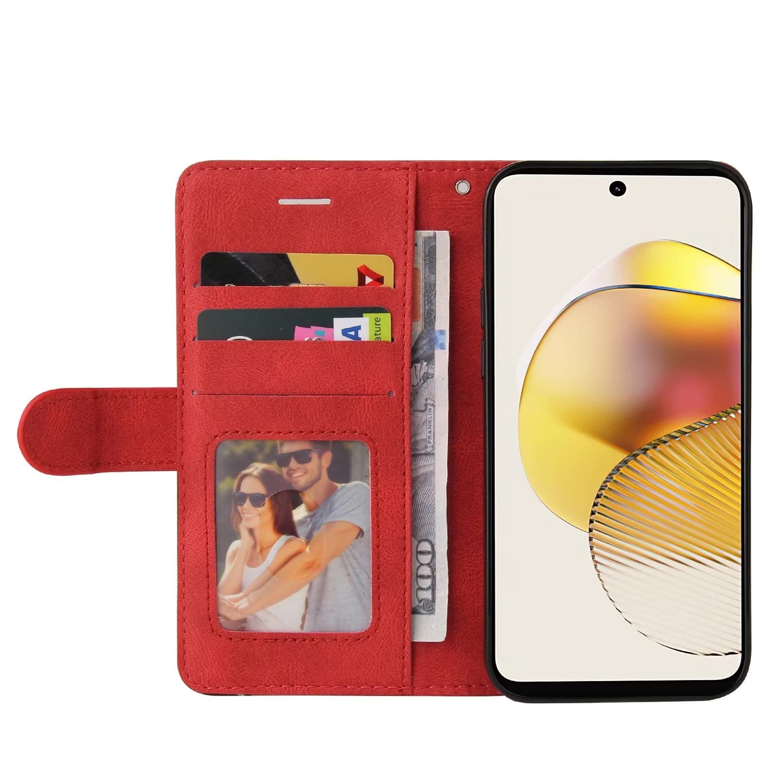 Lvnarery Motorola Moto G84 Case Protective Geometric Wallet Motorola Moto G84 Phone Case PU Leather Cover with Magnetic Closure Kickstand Bookstyle Folding Stand Silicone Bumper Card Holder Pouch Red - Image 3