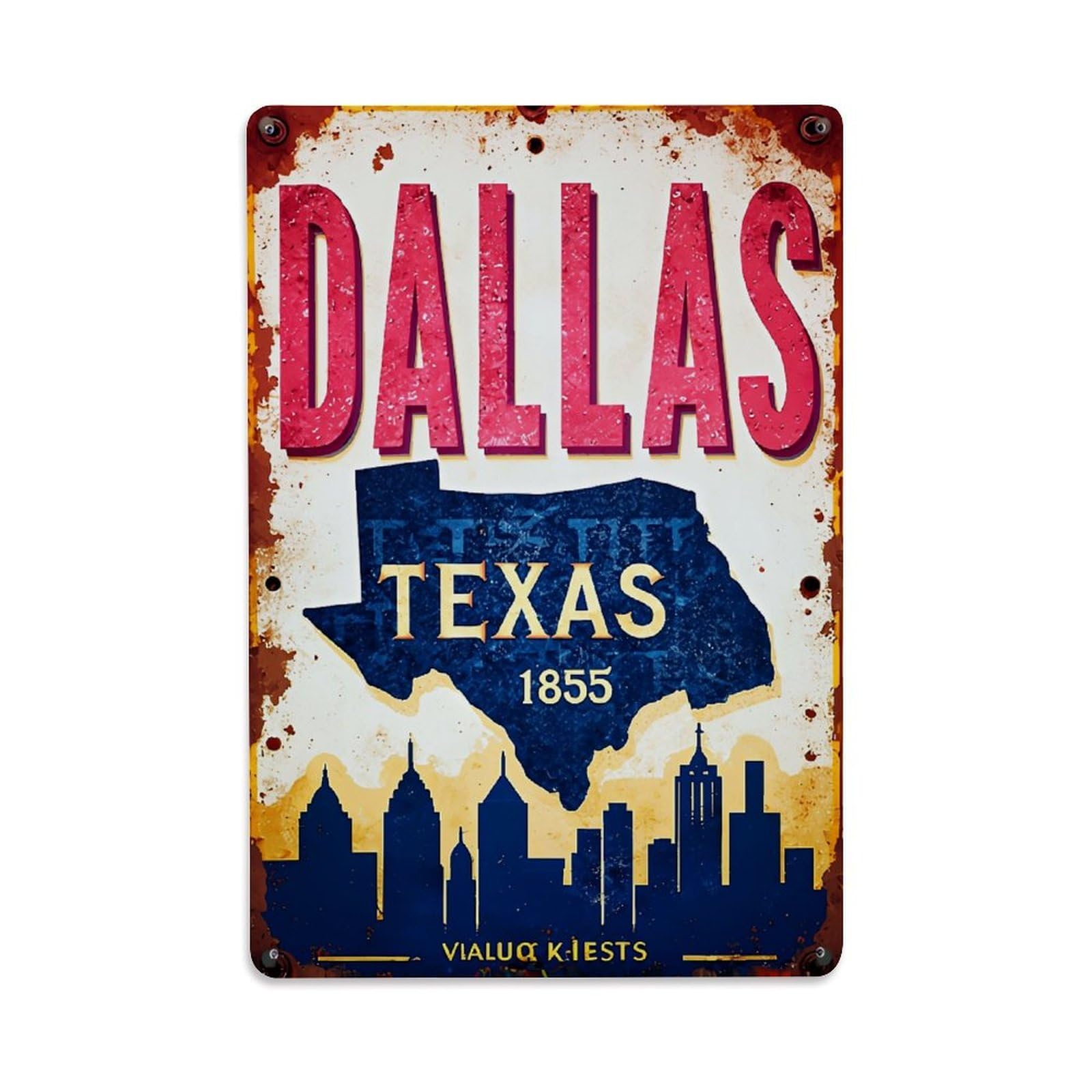 Jdfenggu Vintage Dallas Texas Skyline Sign Retro Metal Tin Sign, Metal Poster For Bar, Home, Man Cave, Kitchen, Laundry Room Art Decor 8X12 Inch