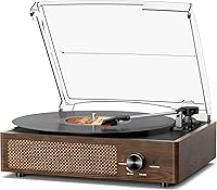 Vista 25 de Tocadiscos de vinilo con receptor Bluetooth integrado y 2 altavoces estéreo, 3 velocidades y 3 tamaños, tocadiscos retro portátil