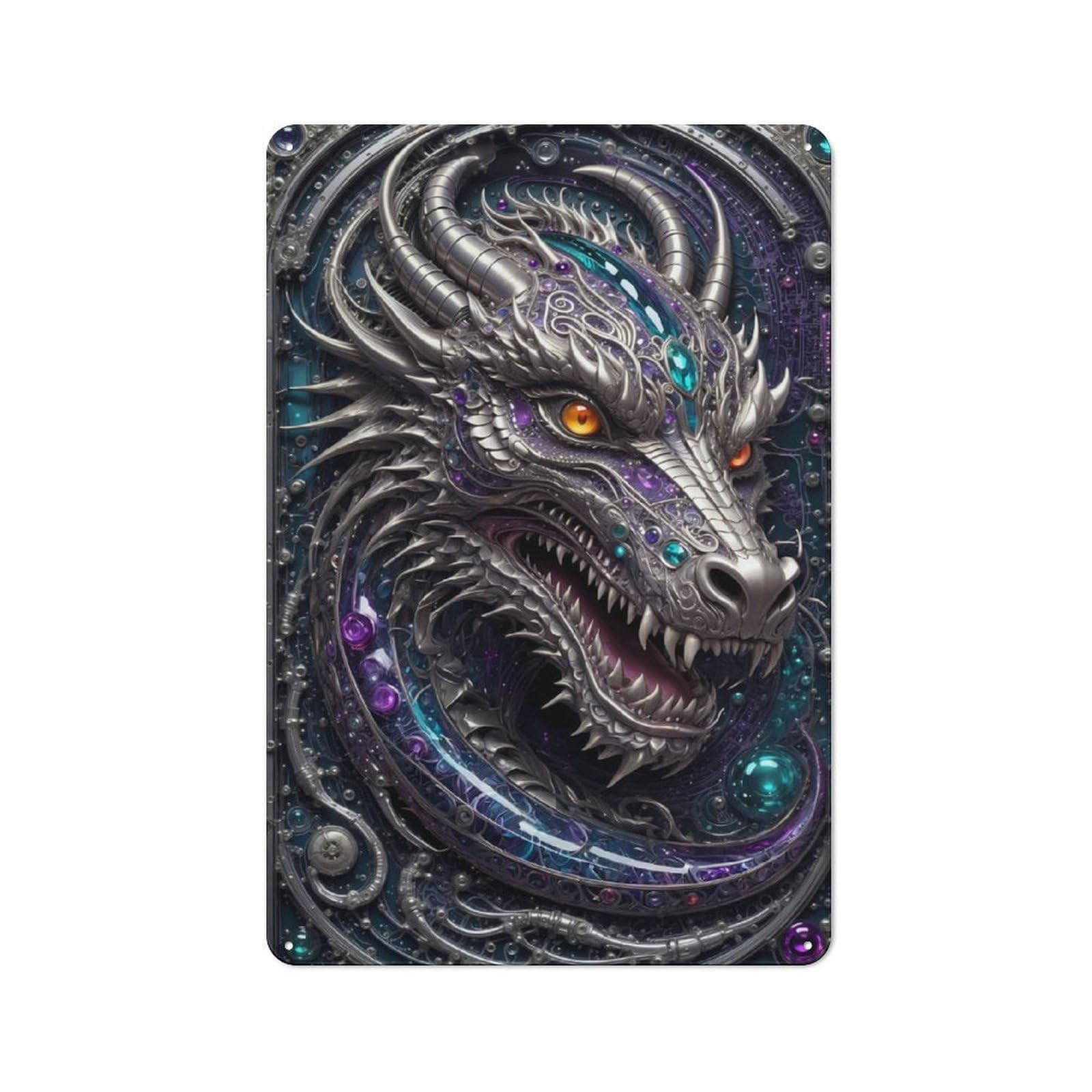 Junmoney Dragon Guardian Art Deco Tin Wall Plaque 30X20cm With For Studio Or Craft Room, For Metal Sign Collectors, For Kitchen And Home Bar Decor