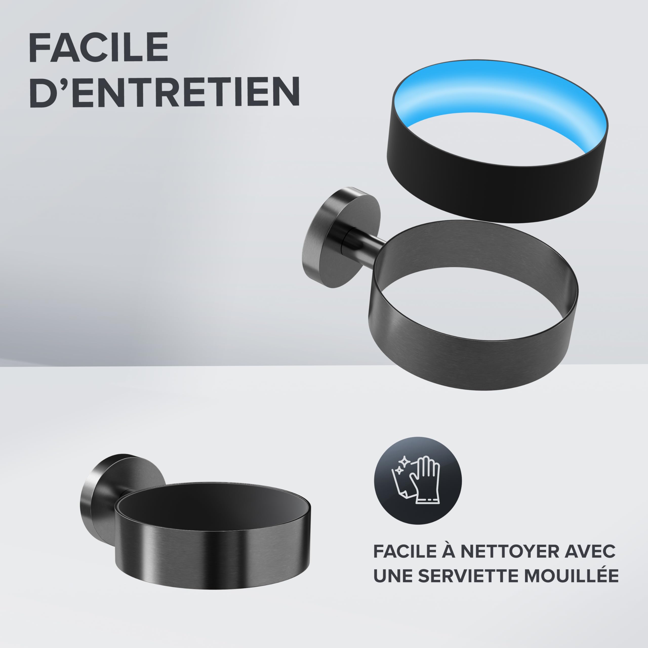 ovimar Haartrocknerhalter Mesmogtind | Edelstahl | Gunmetal | Wandmontage zum Bohren | mit Fönpolsterung | zum Bohren | Föhn Halterung im Badezimmer | | perfektes Bad Zubehör