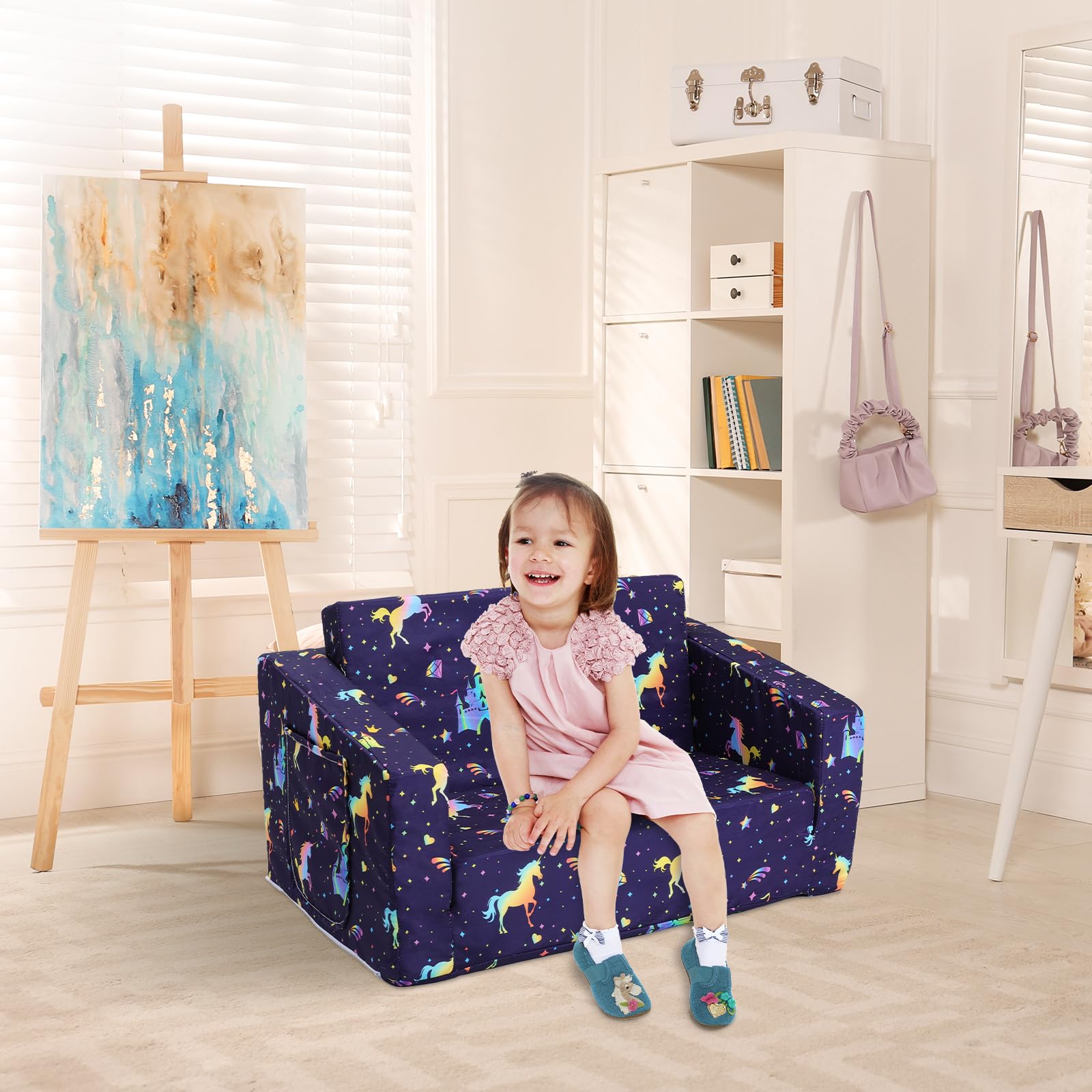 Divano Letto Pieghevole Per Bambini Decalsweet - 2-in-1 Con Stampa Razzo