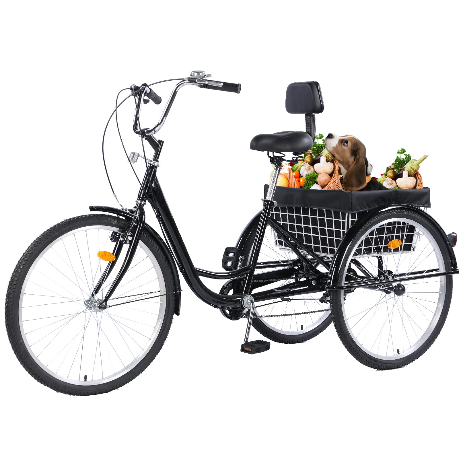Adult Tricycle Bike 7 Speed, 24/26 Inch 3 Wheel Bikes Tricycle for Adults, Adult Trike for Women/Men/Seniors, Cruiser Bike w/Rear Basket for Shopping/Recreation/Picnic