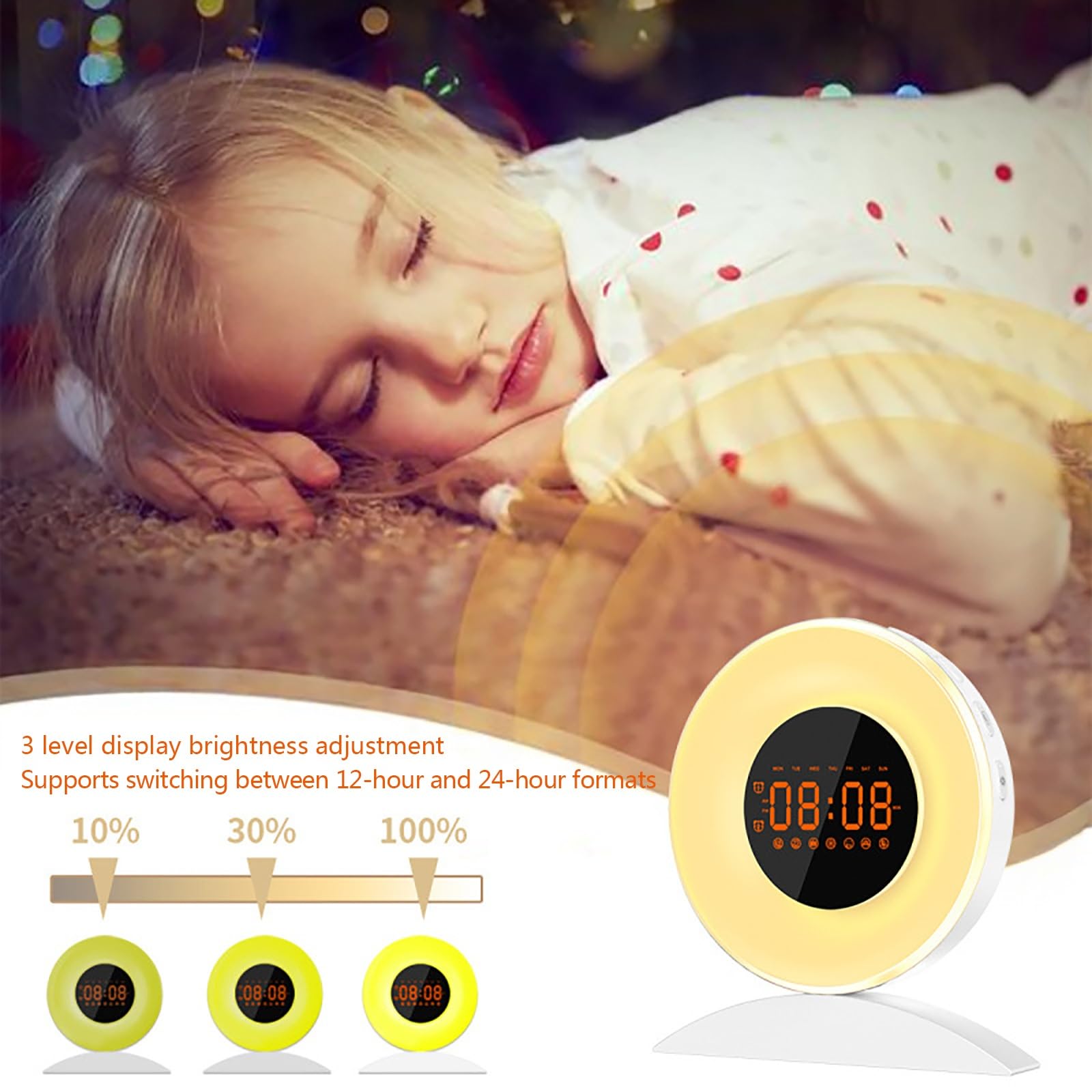 Despertador con Luz De Amanecer, Simulación Suave Del Amanecer y Atenuación Del Atardecer, 8 Sonidos Naturales De Ruido Blanco, Función De Repetición para Relajarse