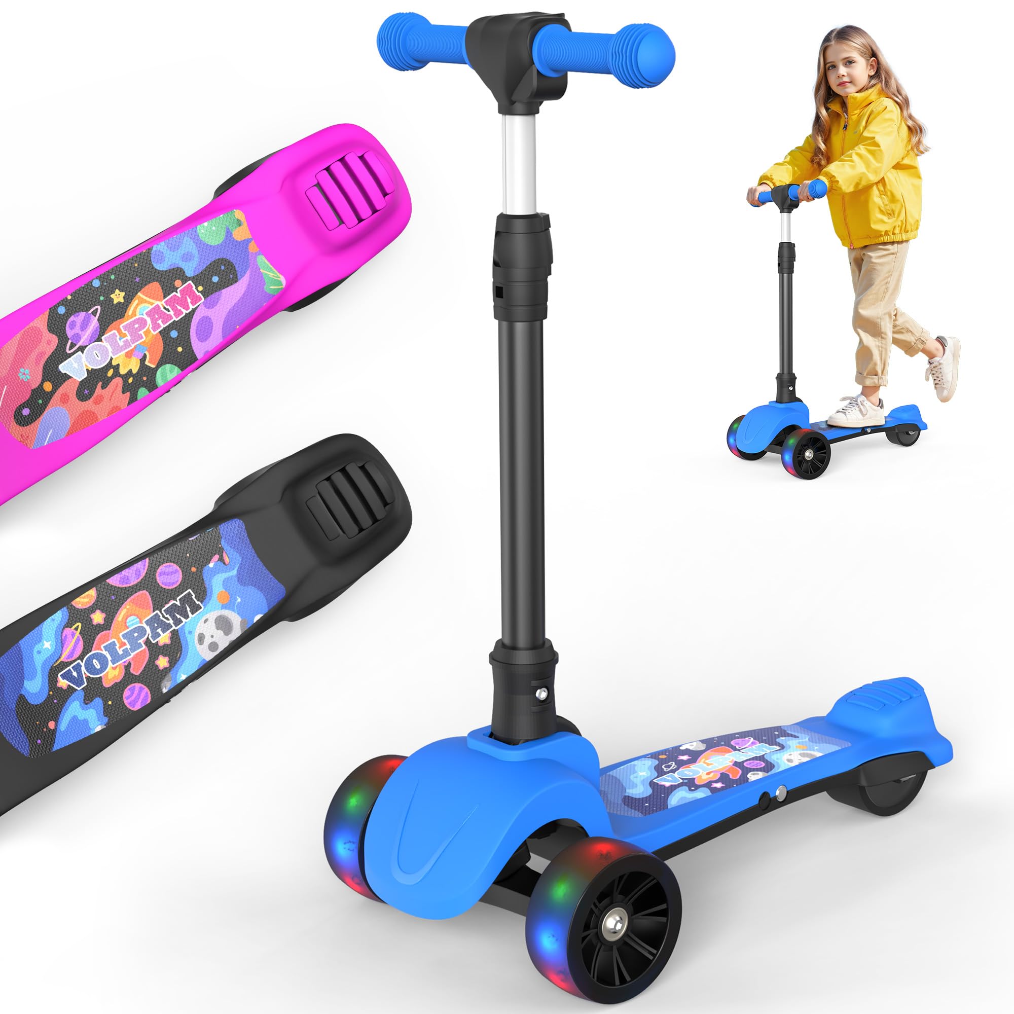 VOLPAM C001 Electric Scooter for Kids 80W Motor Max Safe Speed 5MPH 3 Adjustable Height Lean-to-Steer 3 5