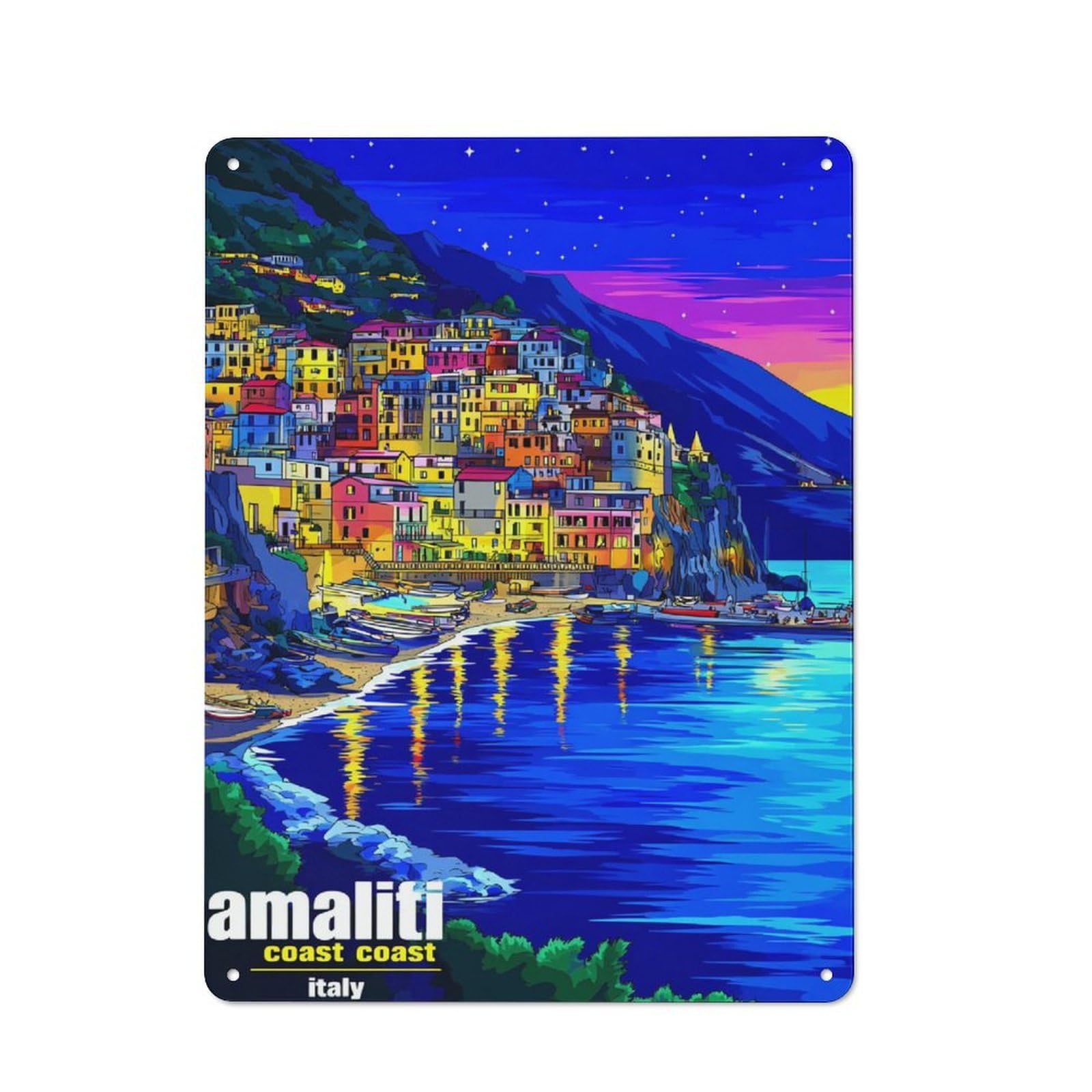 Junmoney Amalfi Coast Dreams Metal Plaque With Design 40X30cm, Vintage Bistro Wall Plaque For Coffee Bar, Kitchen, Bistro Or Tea Corner