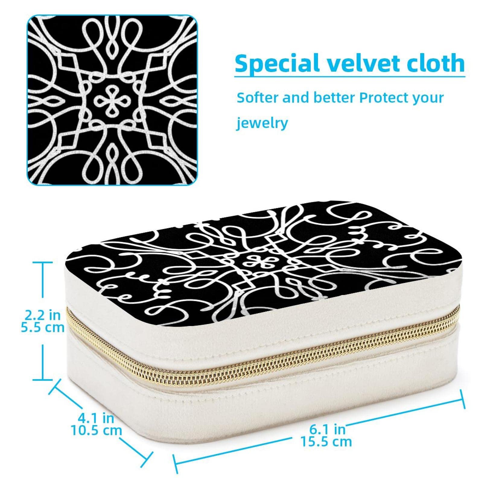 Boîte à bijoux de voyage en velours pelucheux, petite boîte à bijoux pour femme, motif ligne blanche