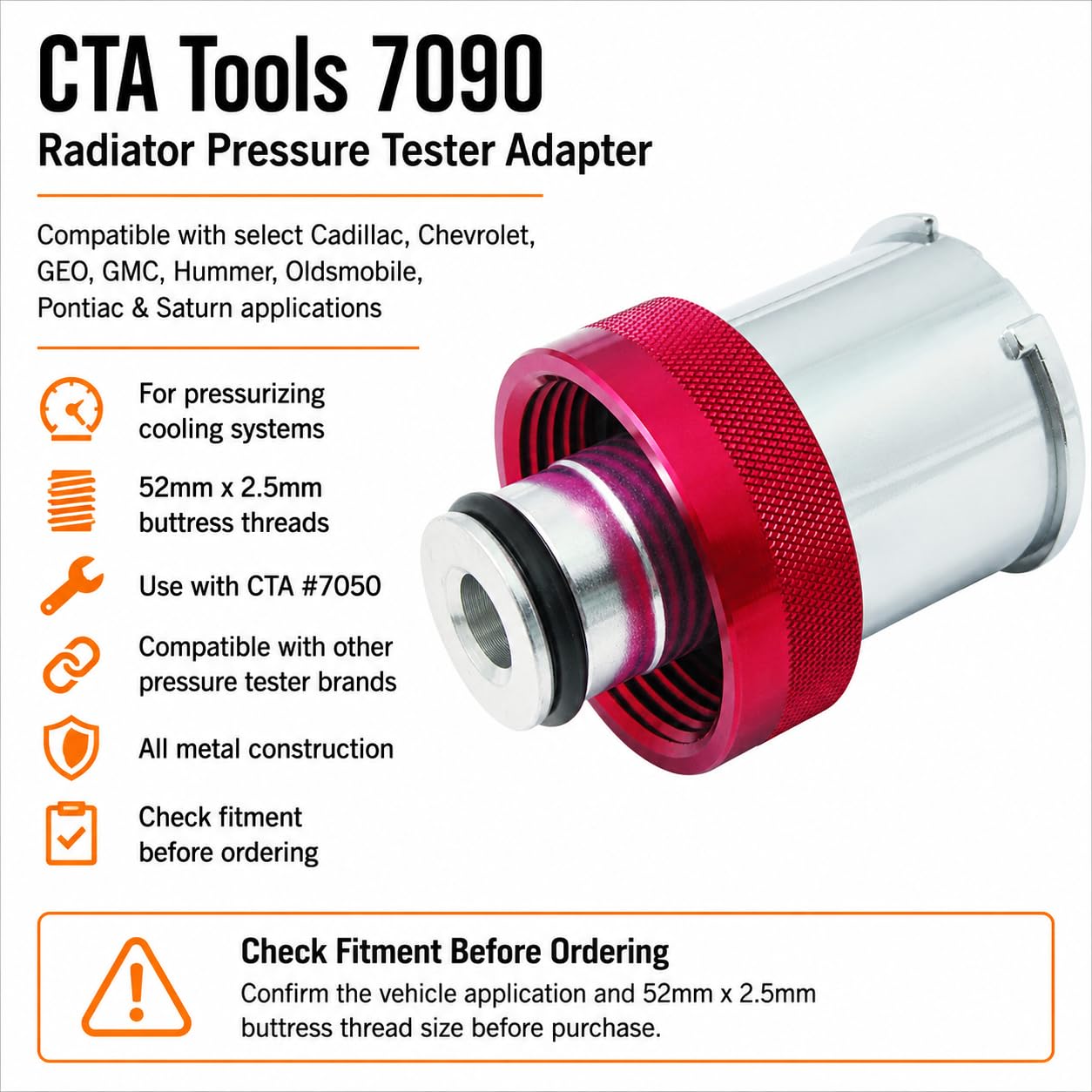 Amazon.com: CTA Tools 7090 Radiator Pressure Tester Adapter, 52mm