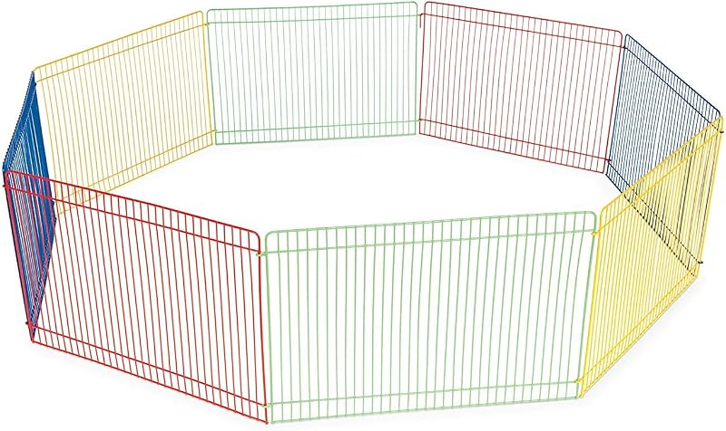 Prevue Pet Products Parque infantil multicolor para animales pequeños, valla cerrada para animales pequeños, paneles de barrera expandibles para actividades de mascotas en interiores o exteriores | Bolígrafo para animales pequeños para conejos, cobayas, hámsteres, tortugas, recinto para conejitos, fácil de montar, para jugar en interiores y exteriores