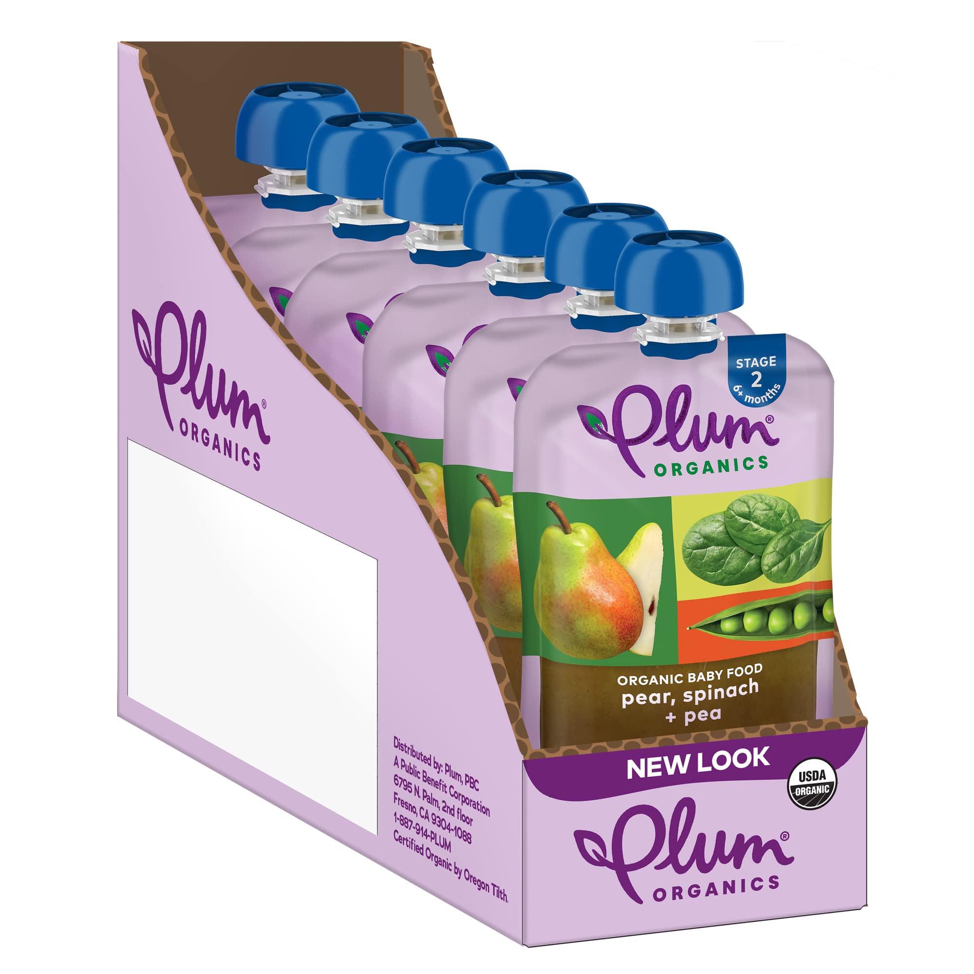 Photo 1 of ***BEST BY 12/21/23*** Plum Organics Baby Food Pouch | Stage 2 | Pear, Spinach and Pea | Fresh Organic Food Squeeze | For Babies, Kids, Toddlers | 4 Ounce (Pack of 18), New Look, Packaging May Vary.