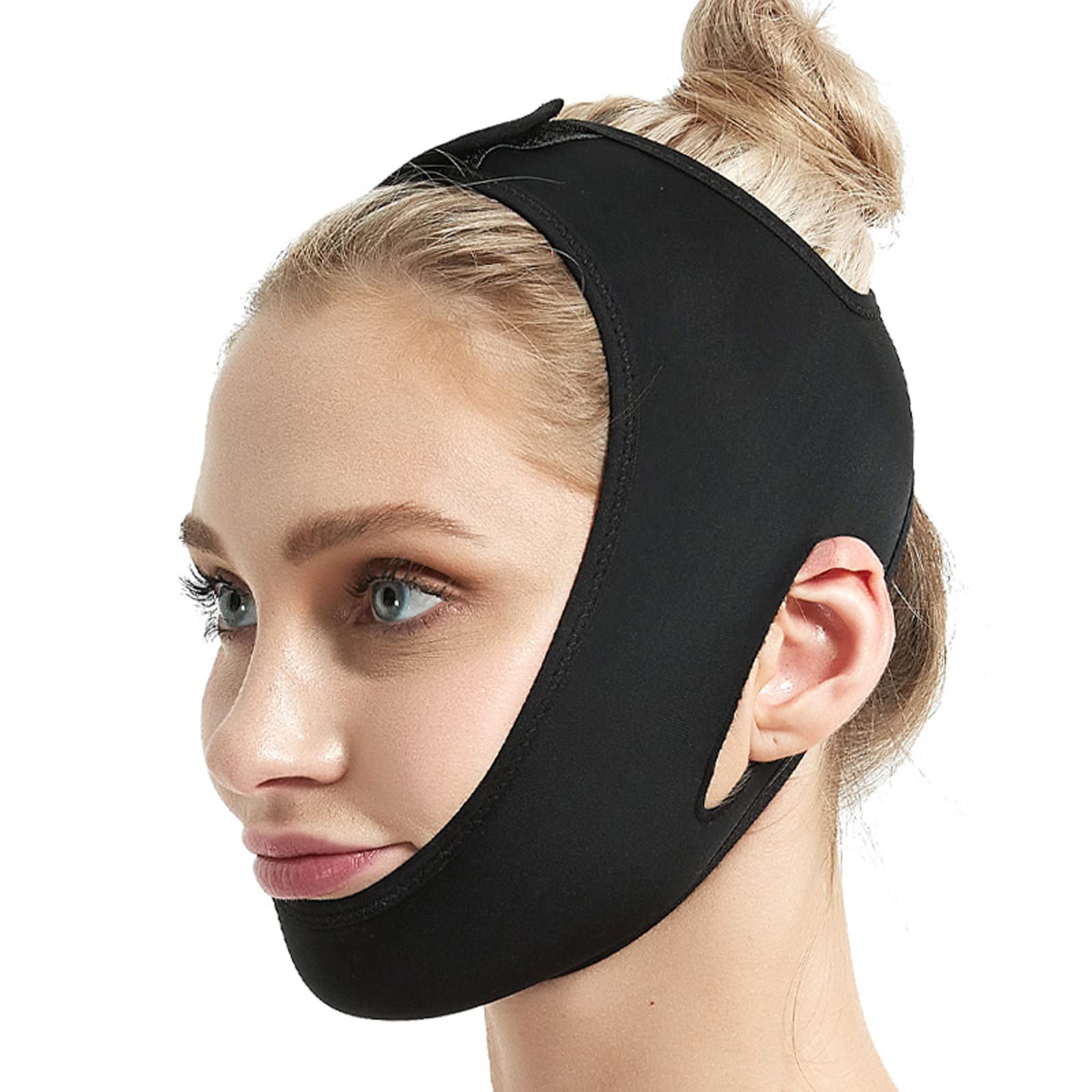 DZQUY Double Mentonnières Bandage Advanced V-Line Sangle Amincissante pour Le Visage pour Hommes Femmes Contour Raffermissant Et Raffermissant Bandage Visage Plus Mince Shaper,Noir,XL