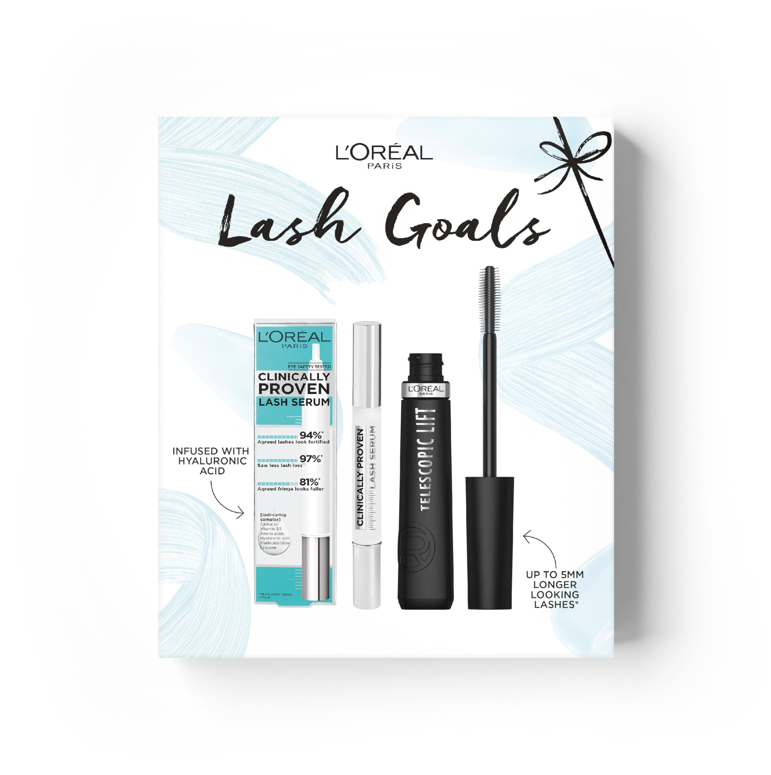 L'Oréal Paris Lash Love Duo Gift Set Clinically Proven Lash Serum Infused With Hyaluronic Acid & Telescopic Lift Mascara For Up To +5MM Longer Looking Lashes
