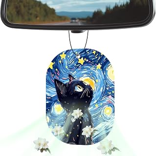 WOCOCN Cute Car Air Freshener Hanging, Jasmine Air Freshener, Size 3.15 x 2.36 in,Unique Car Accessories,Scent for Automotive or Home (Starry Cat C)