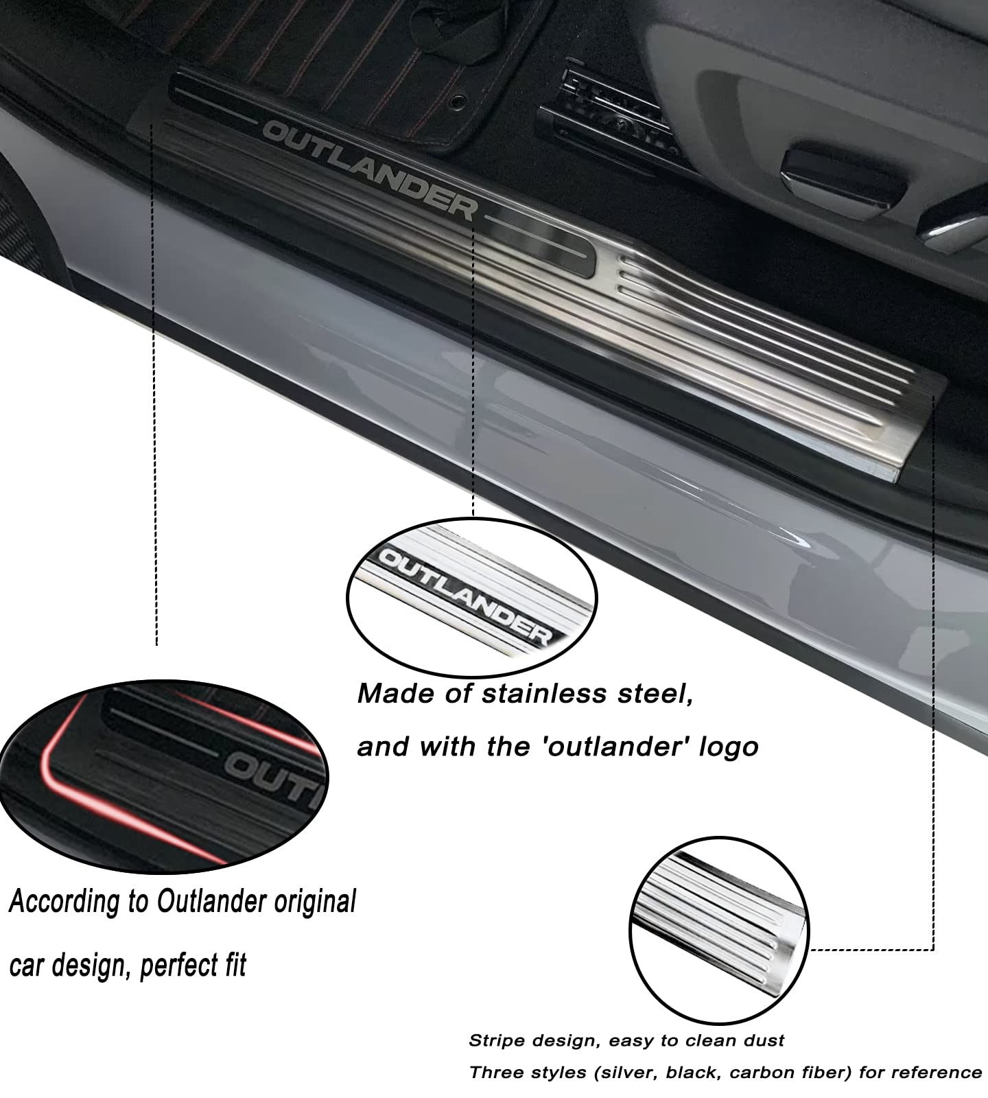 Luyhok Stainless Steel Door Sill Protectors For Mitsubishi Outlander 2013-2025 - 4-Piece Set With Outlander Logo