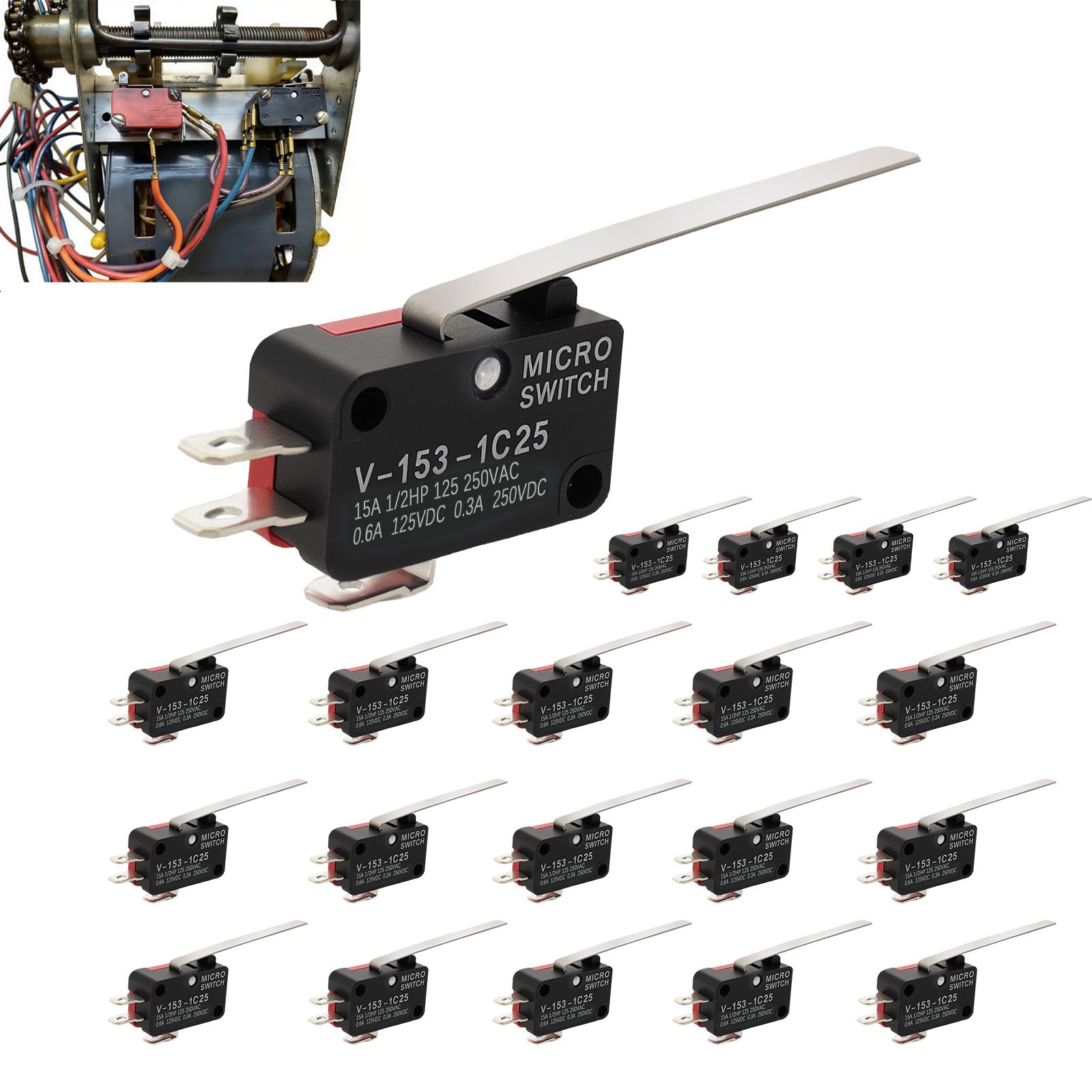 20PCS Micro Limit Switch with Long Straight Hinge Lever V-153-1C25