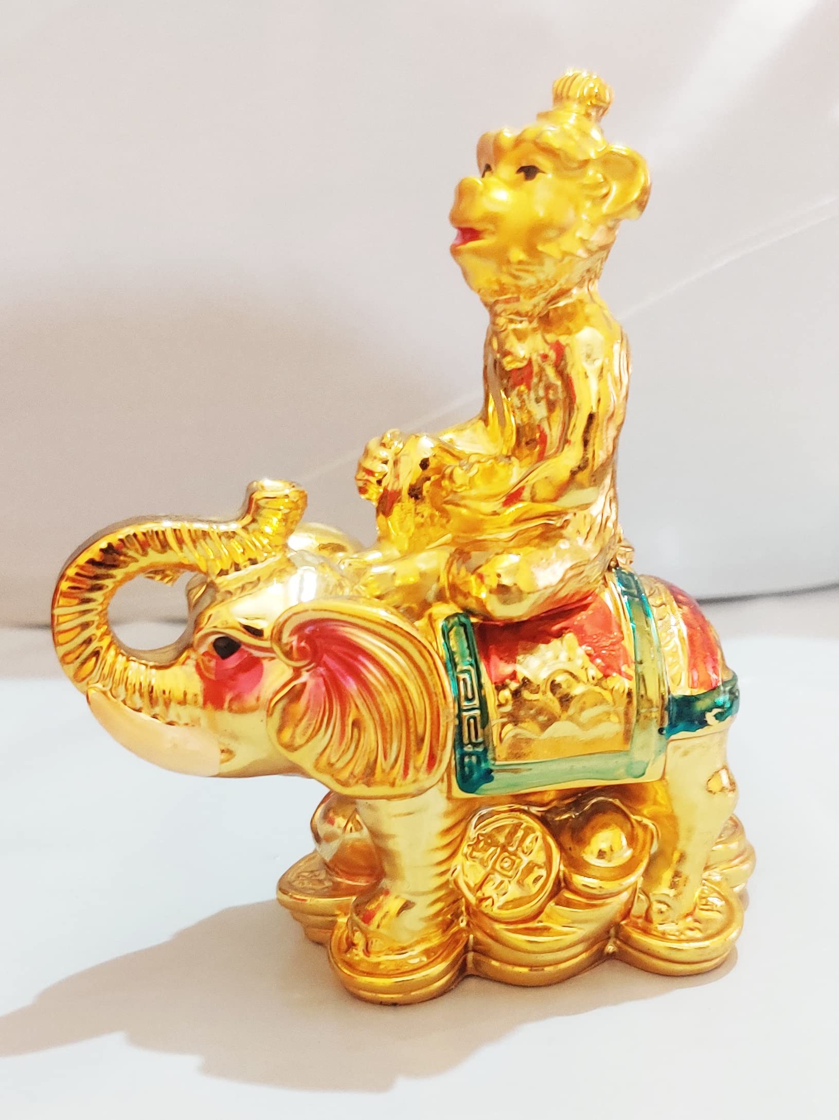 Money VASTU FENGSHUI Stone HANDICRAFTS Gifts Idols Collection Feng Shui Monkey on Elephant for Success & Career