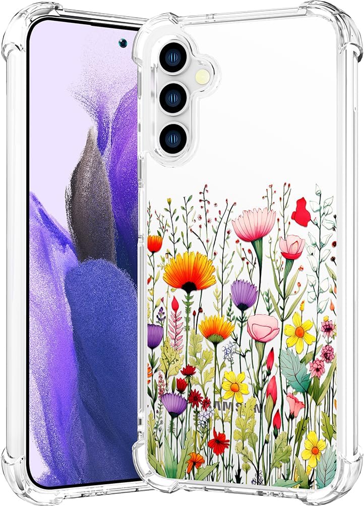 Compatible for Samsung Galaxy S24+ Plus / S25+ Plus Case Clear Cute for Women - Rugged Phone Cases Funda Protector Cover Skin (Yellow Florals Field Spring)