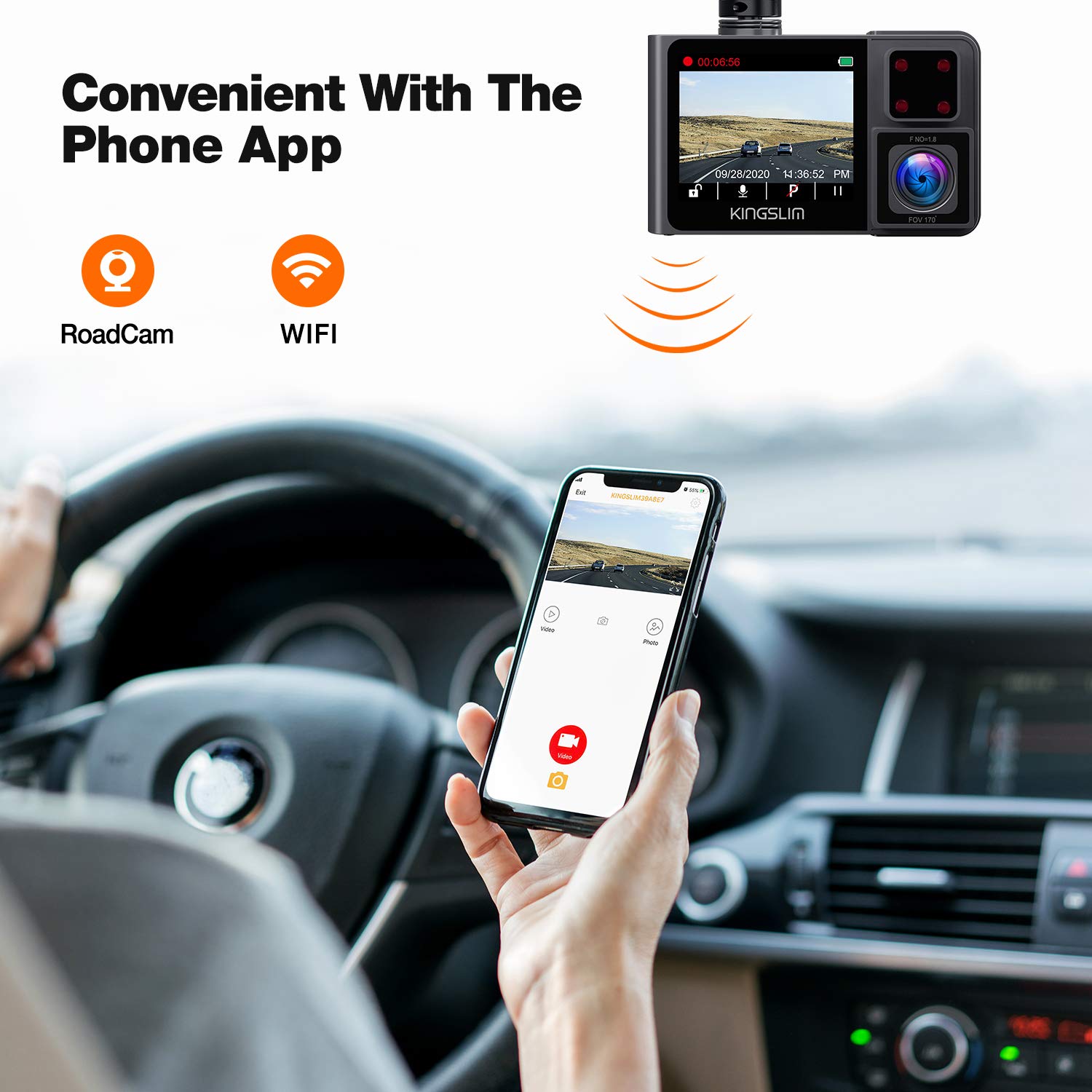 Buy Kingslim D1 Pro Dual Dash Cam with WiFi GPS,2.5K/1080P Front and