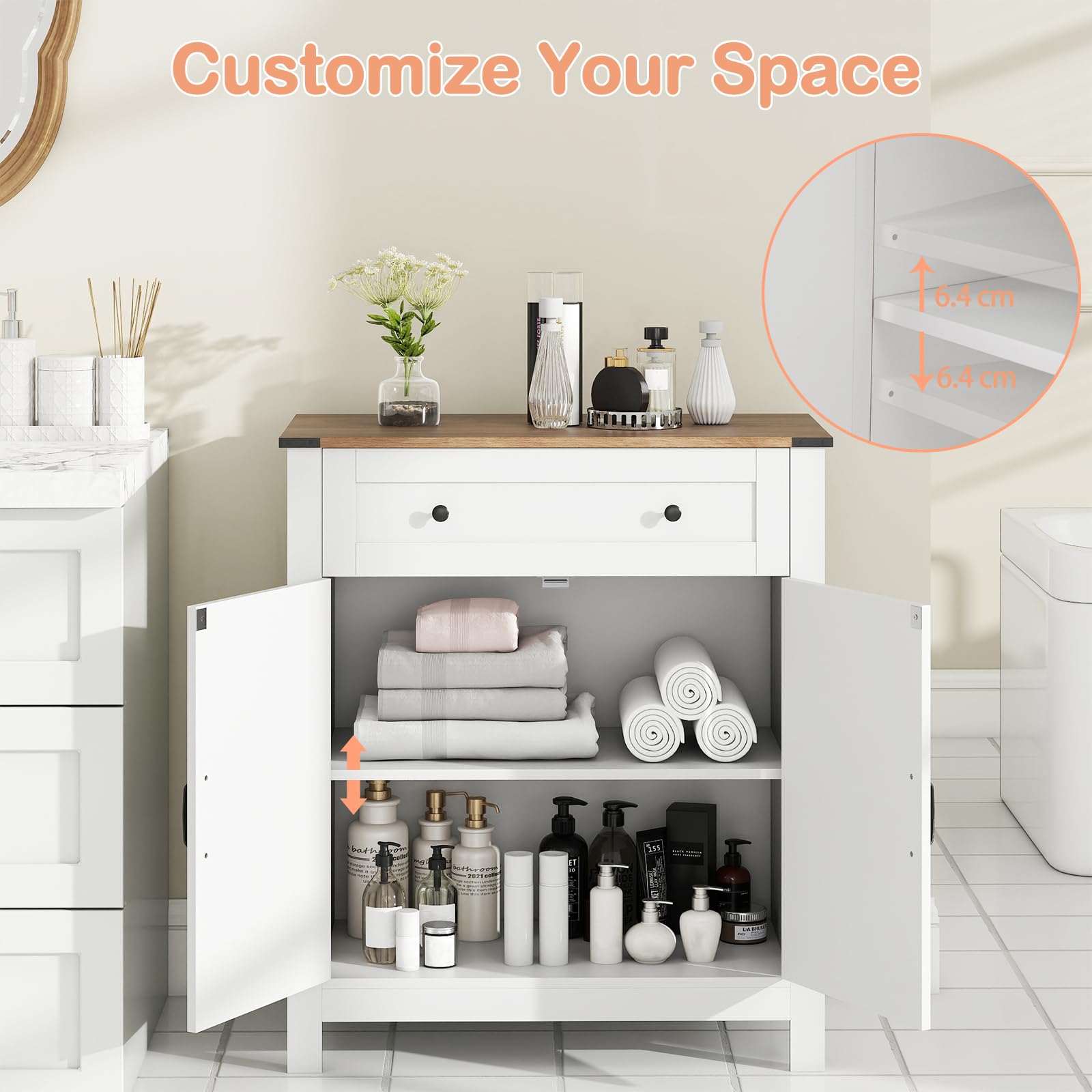 GIANTEX Buffet de cuisine - Commode avec plan de travail - Armoire de buffet avec tiroir et étagère réglable - En bois - Style maison de campagne - Armoire polyvalente debout - 80 x 40 x 92 cm - Blanc