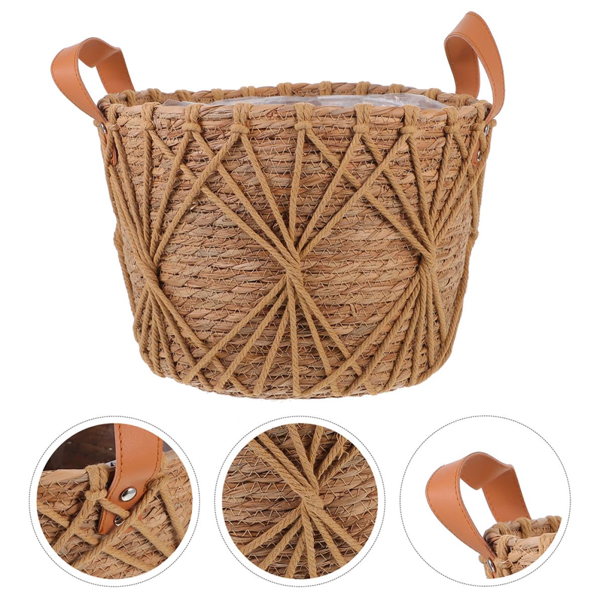 TOYANDONA Handgeflochtener Blumenkorb mit Henkel aus Stroh und Polyester