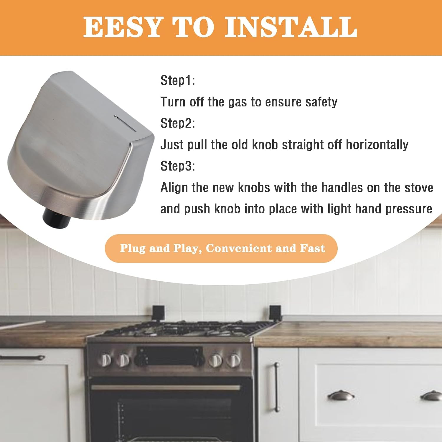 4PCS W11517334 Stove Knobs Replacement Compatible with Whirlpool Gas Ranges Replace W11122869 W10850033, Stainless Steel Durable Gas Range Oven Burner Control Knobs