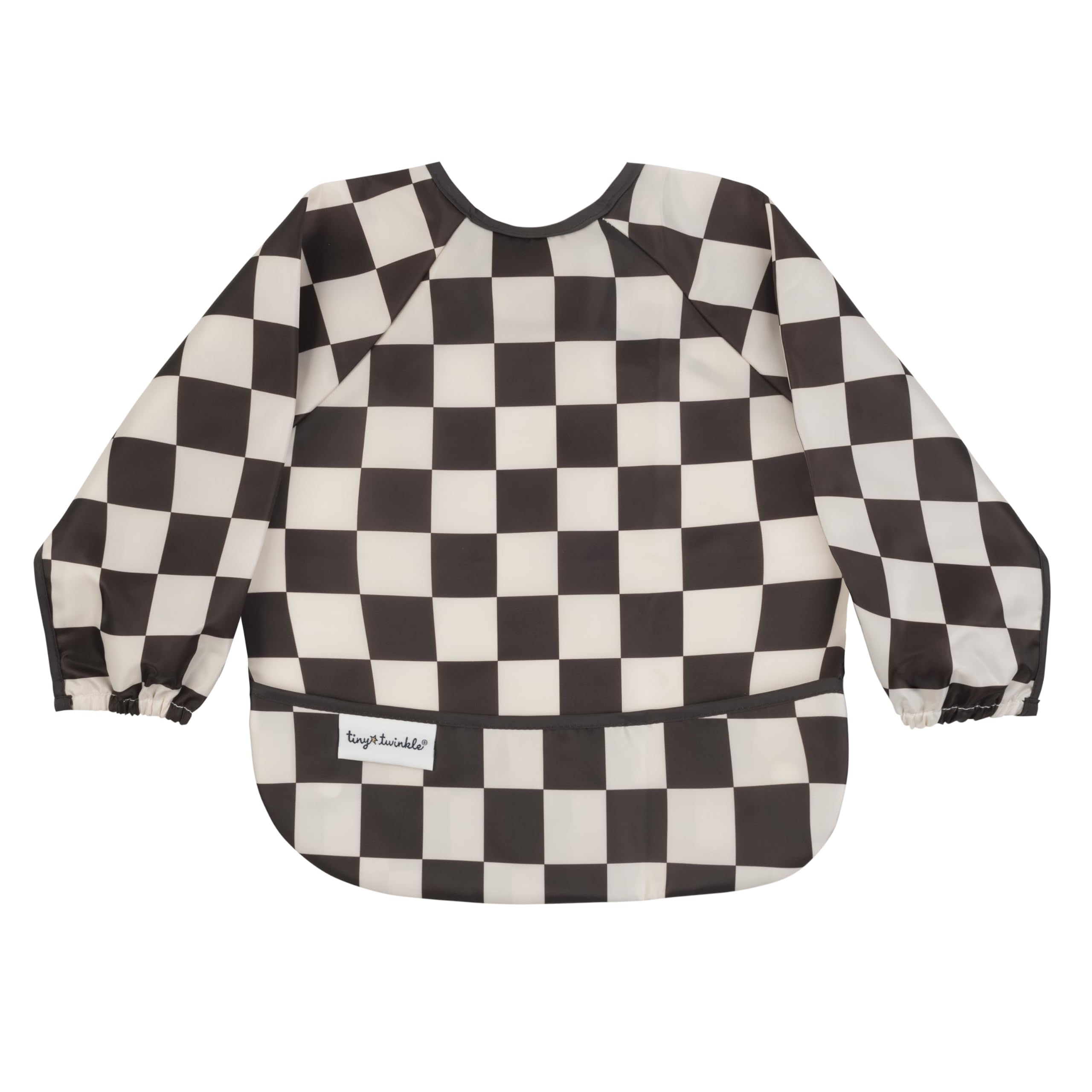 Tiny Twinkle Long Sleeve Bib for Babies & Toddlers | Waterproof Smock Bib for Eating | Machine Washable & Mess-Proof Feeding Essentials | Newborn Shower Gift (Checkers Black, 2-4Y)