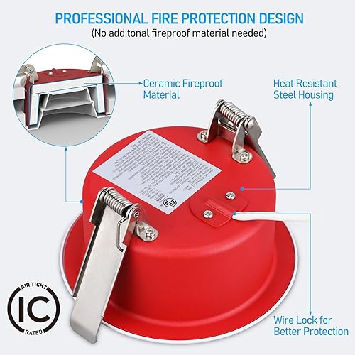 Miniatura 2 de TORCHSTAR Luces empotrables LED de 4 pulgadas 5CCT con clasificación de fuego, iluminación empotrada con caja J, 12 W, 850 lm, CRI90, luz