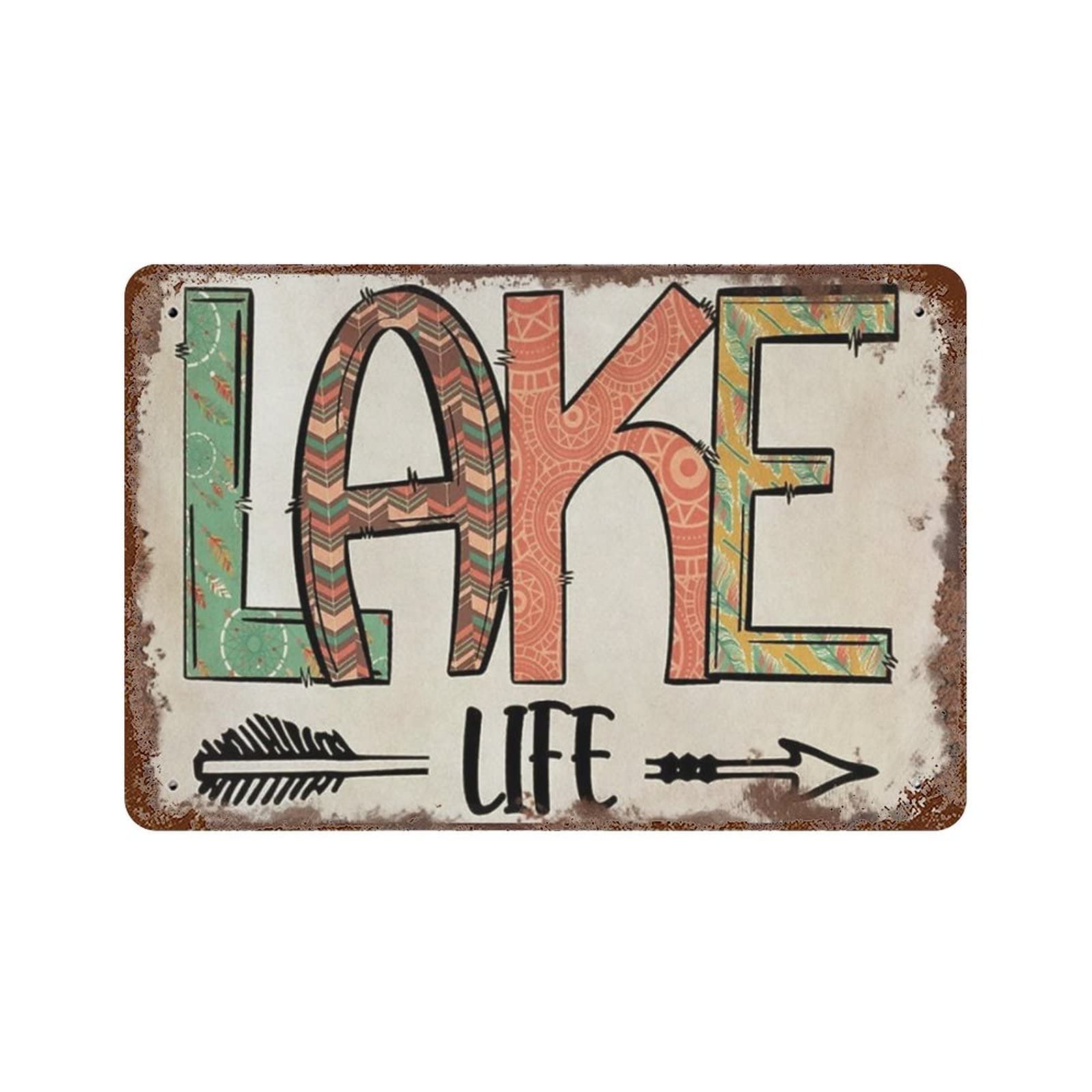 AOOEDM Lake Life Poster Tin Metal Sign Wall Decor Funny Inspirational Quote Wall Art Sign Vintage Tin Signs For Home Coffee Bar Man Cave Sign Pub Poster