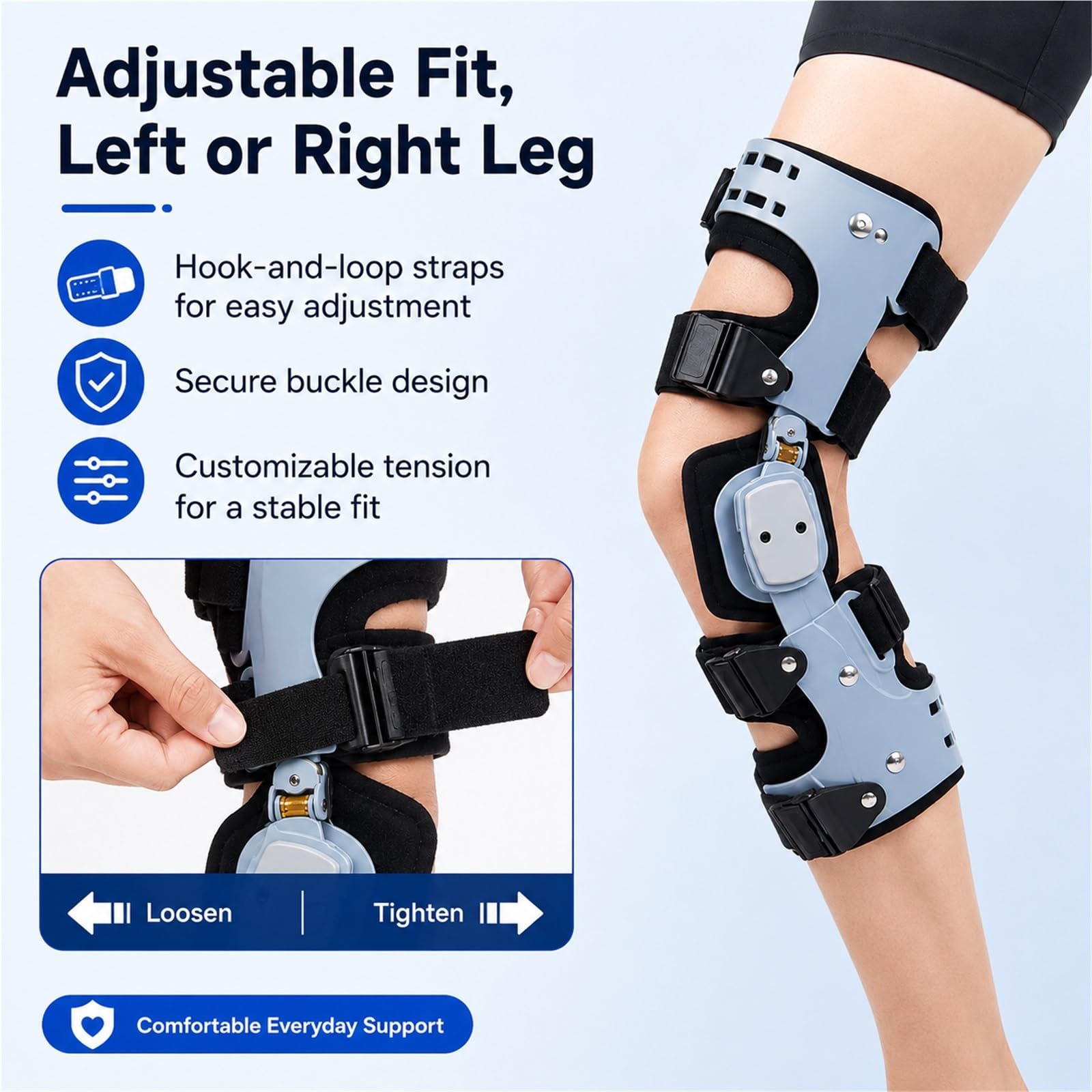 Rodillera para Osteoartritis y Alivio del Dolor de Artritis Soporte de Descarga Medial o Lateral para Desgaste de Cartílago Necrosis Avascular Diseño Ajustable(Izquierda)