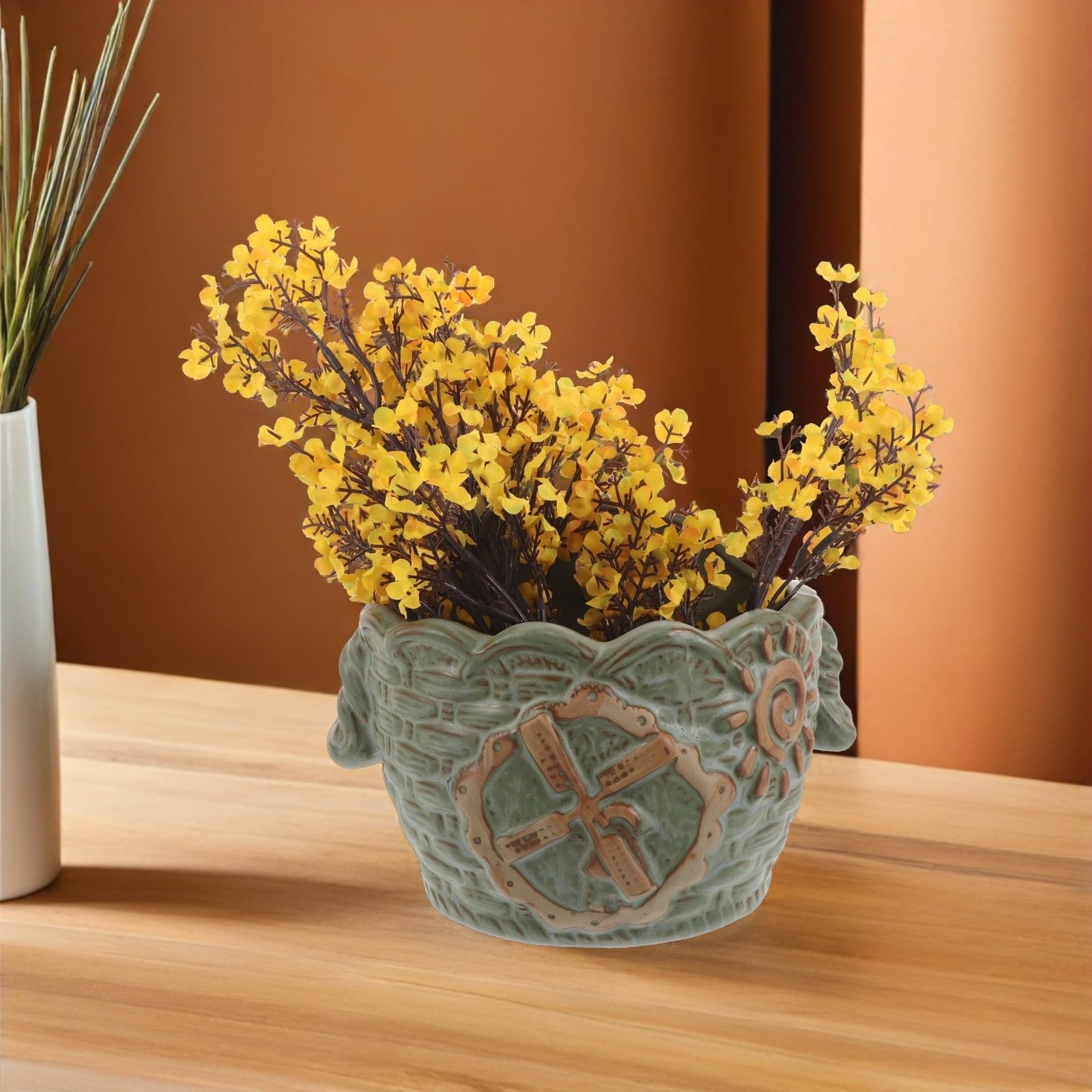 Wandblumentopf aus Keramik Runder Wandtopf im Vintage und Retro Stil für Pflanzen und Philodendron für Küche und Terrasse Pflegeleicht