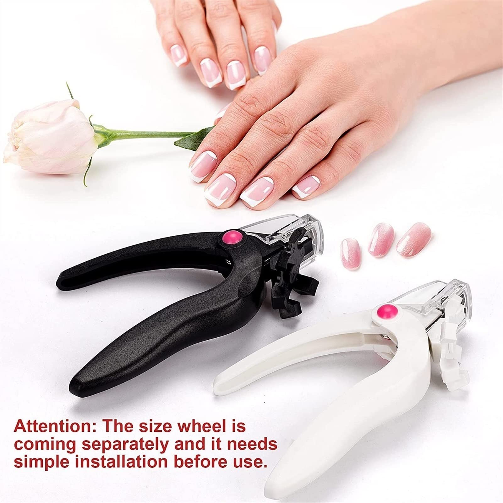 Haustier-Nagelschere, Acryl-Nagelspitzenknipser for Acryl, UV-Gel, künstliche Nagelkantenknipser, Flache Schere im französischen Stil mit Drehteller (Color : Bianco)
