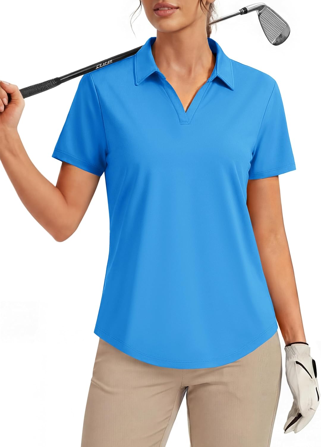 MAGCOMSEN Women's Golf Shirts Short Sleeve Polo UPF 50+ V Neck Collared Tops Quick Dry Tennis Athletic T Shirts