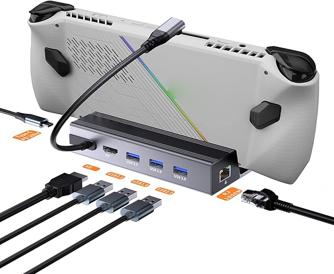 USB C Hub Cargador para SteamDeck con HDMI 4K 60Hz Ethernet y Puertos USB miniatura 2