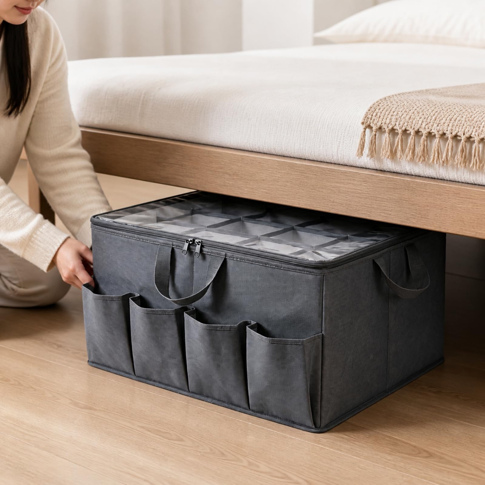 Baoblaze Caja la Oxford con Cremallera Plegable Caja Almacenamiento 60 L sin Montaje Connedor Almacenamiento Multiusos con Tapa para Vestíbulo