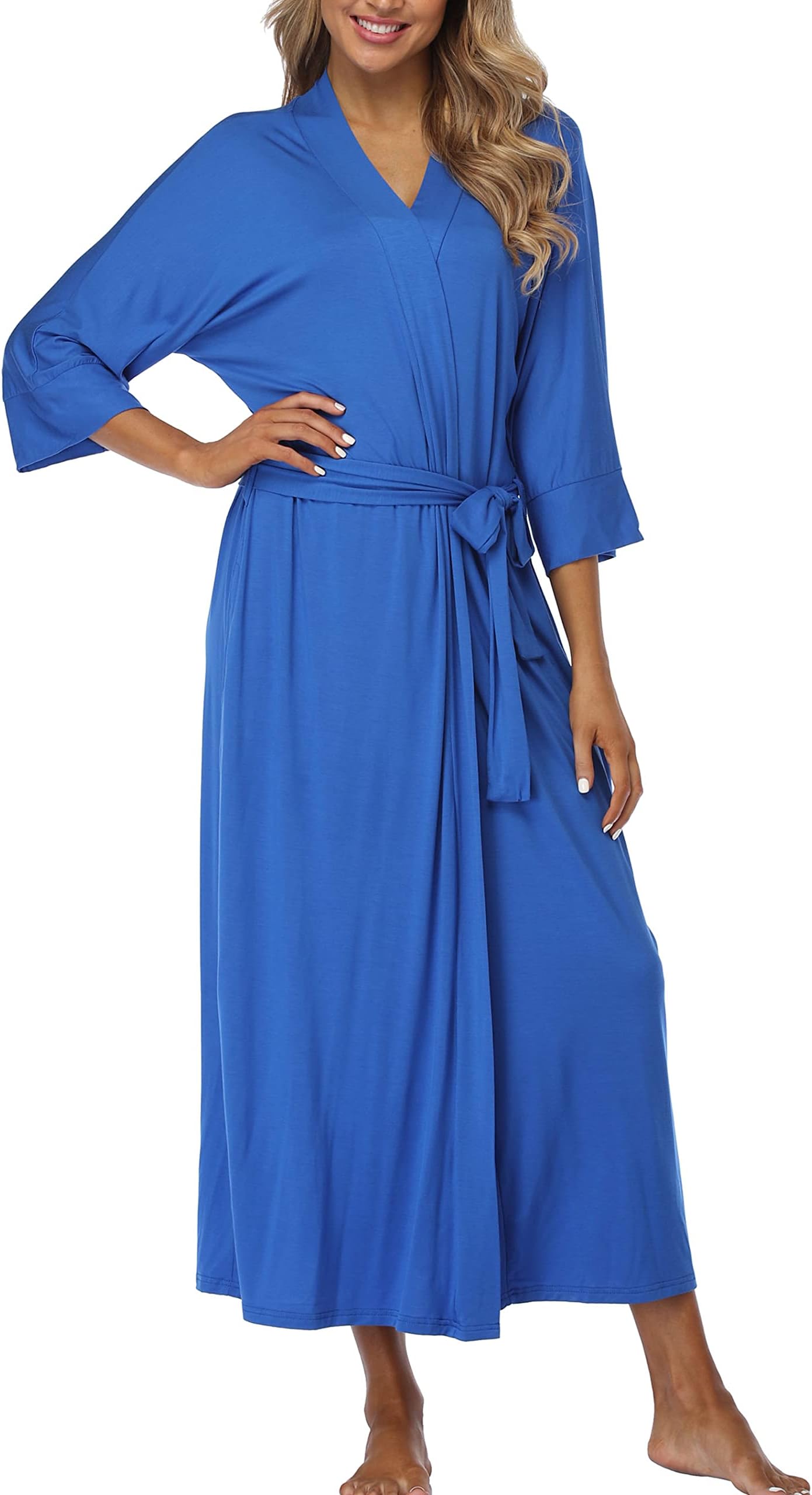 Women Soft Long Robes Modal Wrap Dressing Gown Lightweight Kimonos Robe Full Length Knit Bathrobe With Pockets