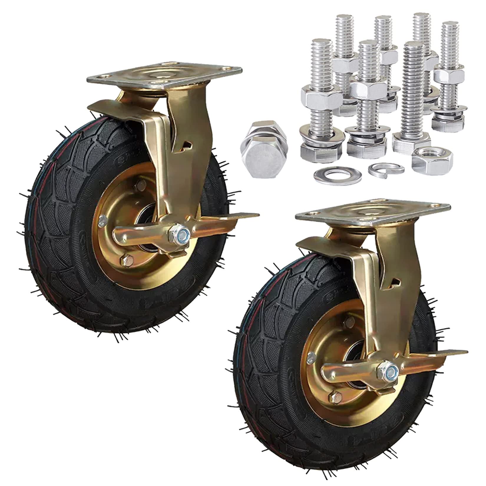 Roulettes robustes en caoutchouc gonflable de 20 et 25 cm avec platine renforcée