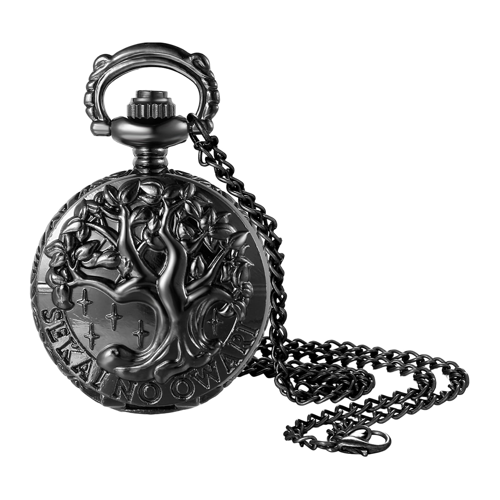 Vintage Tree of Life Hollow Bronze Pocket Watch Quartz Arabic Markers Carved Men and Women Watches with Necklace Chain Pendant