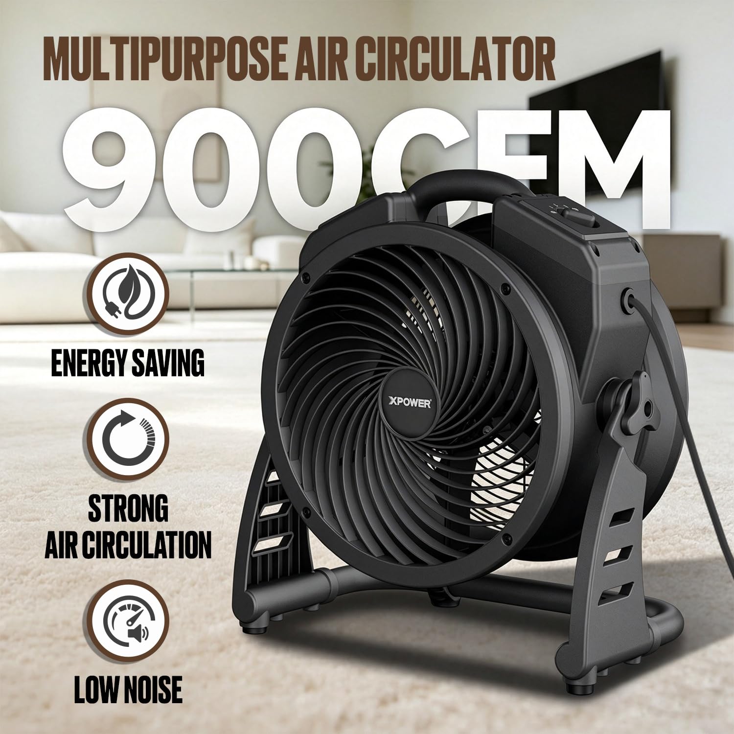 XPower FC-100 - Rodador de aire industrial de alta velocidad para toda la habitación, ventilador de suelo multiusos de velocidad variable