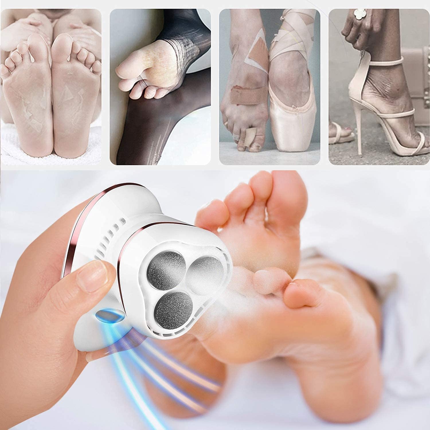 Elektryczny przyrząd do usuwania zrogowaceń stóp z próżniowo-elektrycznymi pilnikami do stóp Narzędzia do pedicure Wbudowany odkurzacz, elektryczna szlifierka do stóp, profesjonalne narzędzia do ped