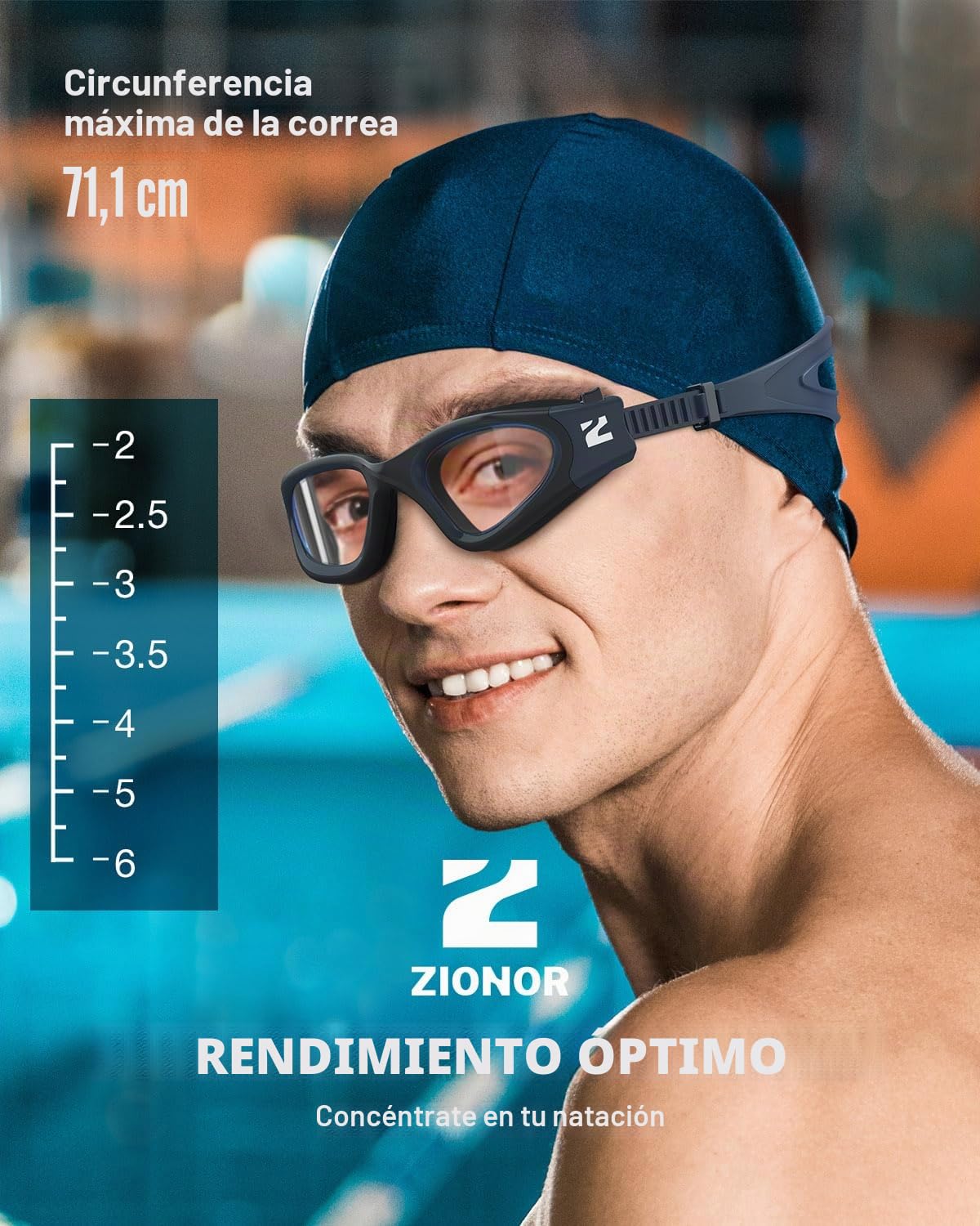 ZIONOR Gafas de natación ópticas, G1MS a prueba de fugas y antivaho, lentes de natación profesionales con intensidad/dioptrías, protección UV para hombre y mujer (dioptrías de -2,0 a -7,0)