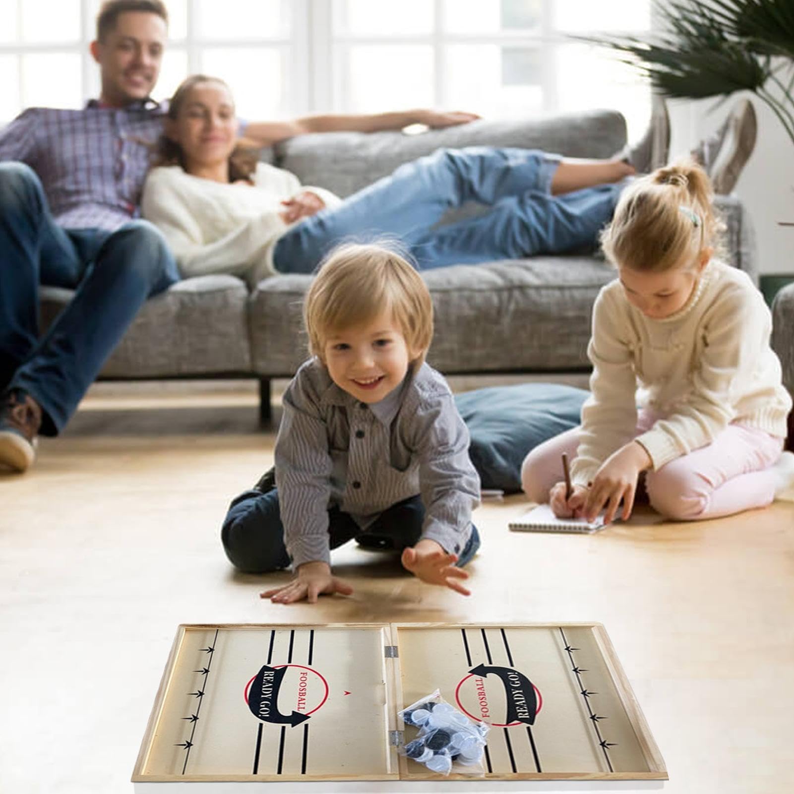 Teksome Jeu de Société de Hockey en Bois Pliable et Portable, Jeu de Rondelle Rapide