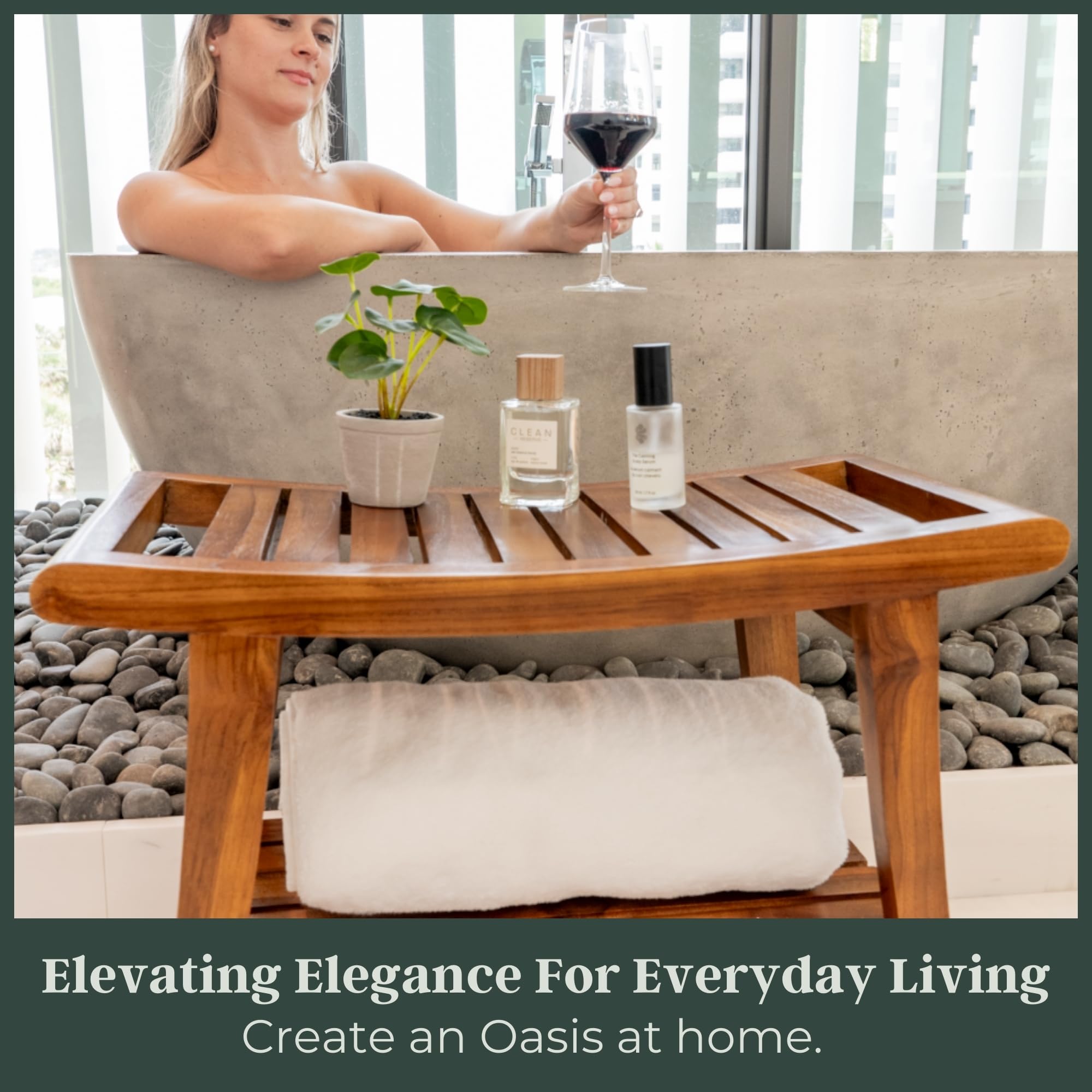 Teak Shower Bench, Teak Shower Stool, Teak Bench for Shower, Teak Shower Seat, Teak Wood Shower Bench, Teak Shower Bench for Inside Shower, Teak Shower Chair, Fully Assembled - 25 inch - Zionathan