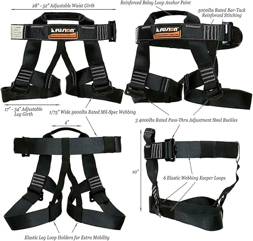 Miniatura 8 de Arnés de escalada en roca Fusion Climb® (5,000 libras) Arnés profesional de medio cuerpo para montañismo, escalada de árboles, tirolesa, escalada en