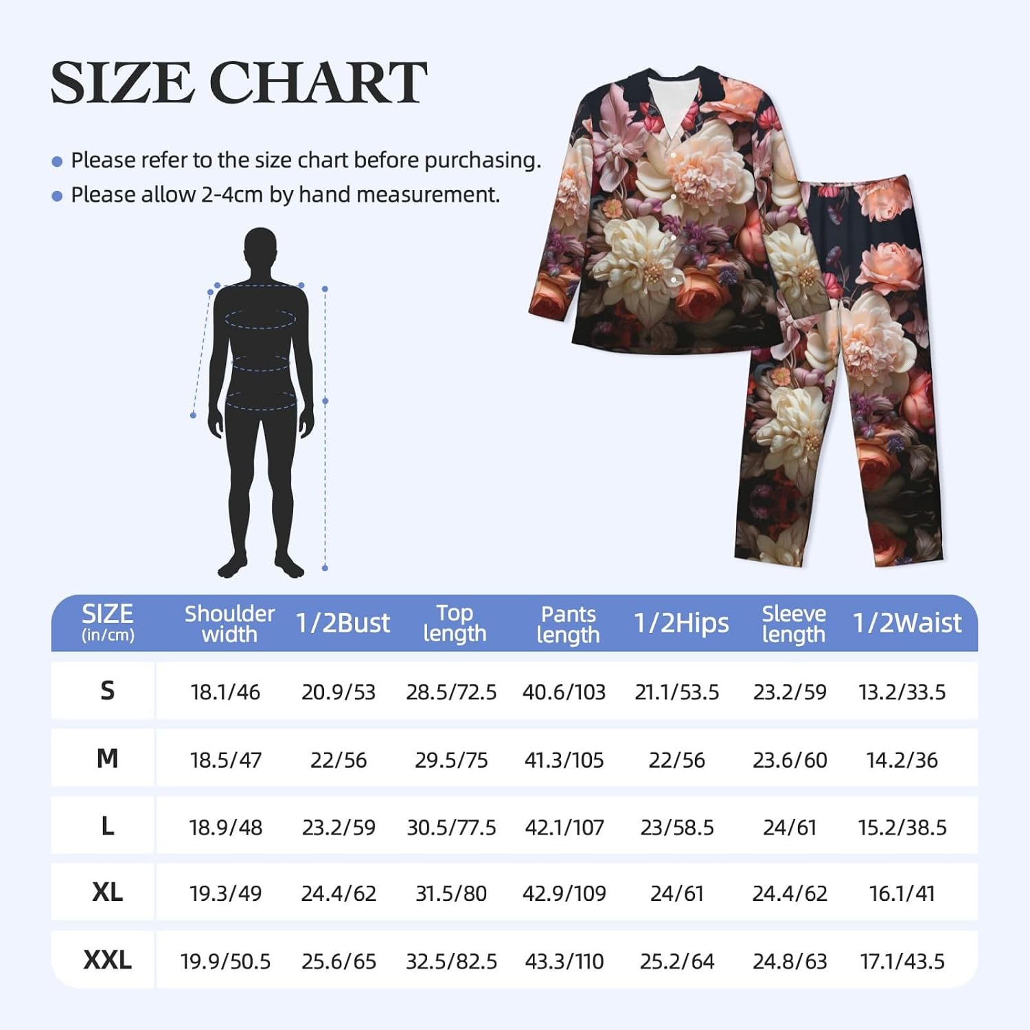 Beautiful Flowers Print Luxurious Mens Pajamas Set,Soft Breathable Pajamas, Perfect For Winter Christmas