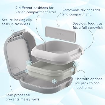 Bentgo Chill Mini Leak-Proof 3 or 4 Compartment Lunch Box | Built-In Ice Pack Keeps Food Cold, 2.7-Cup Capacity for Snacks or Sandwich, PFAS & BPA-Free, Adults & Kids 3+ (Crisp Grays)