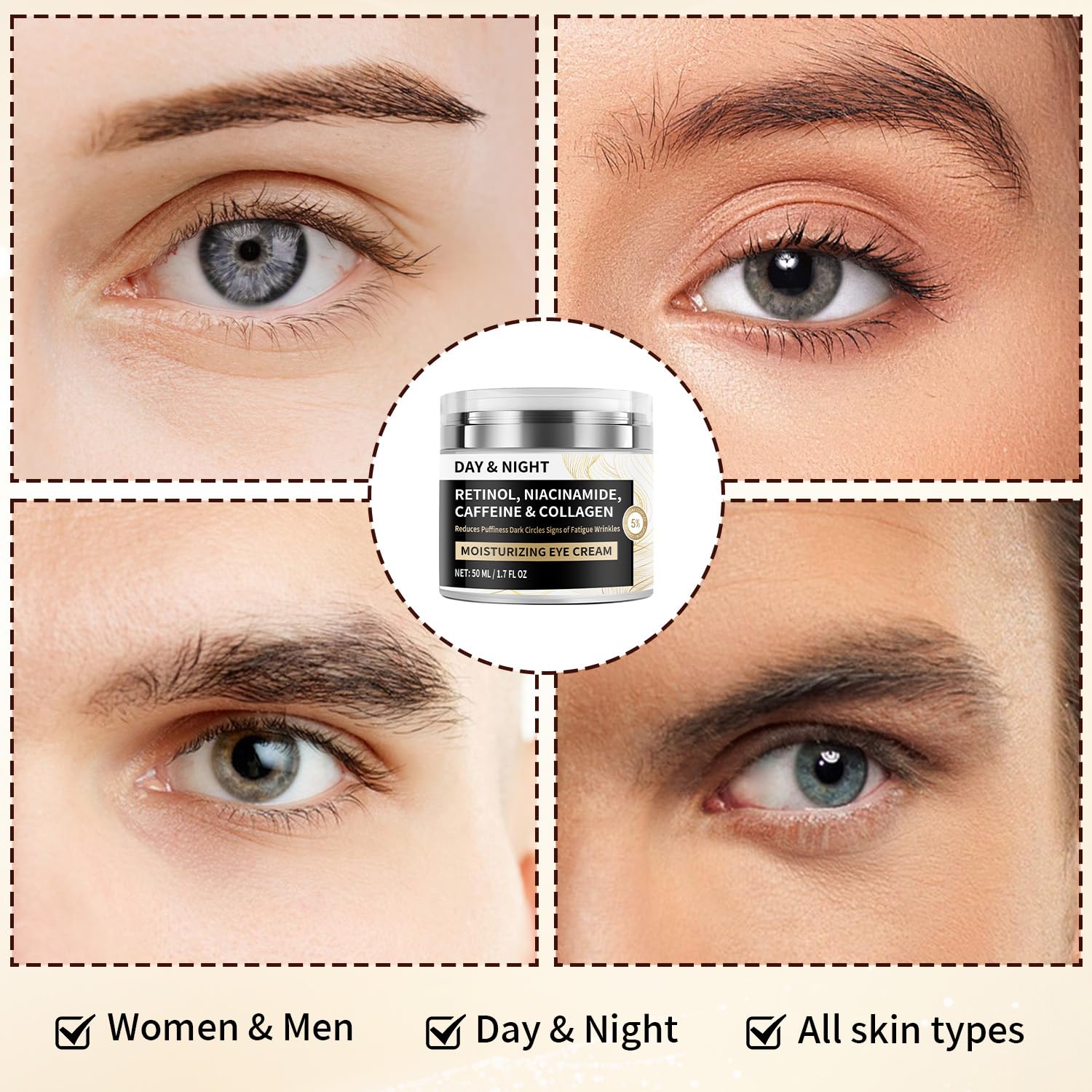 Day & Night Eye Cream with Caffeine, Retinol & Hyaluronic Acid for