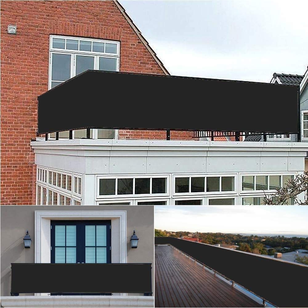 Osłona balkonowa 145 x 1000 cm, odporna na warunki atmosferyczne, ochrona przed promieniowaniem UV, osłona przeciwwiatrowa z opaskami kablowymi, do patio i ogrodu, czarna osłona na zewnątrz